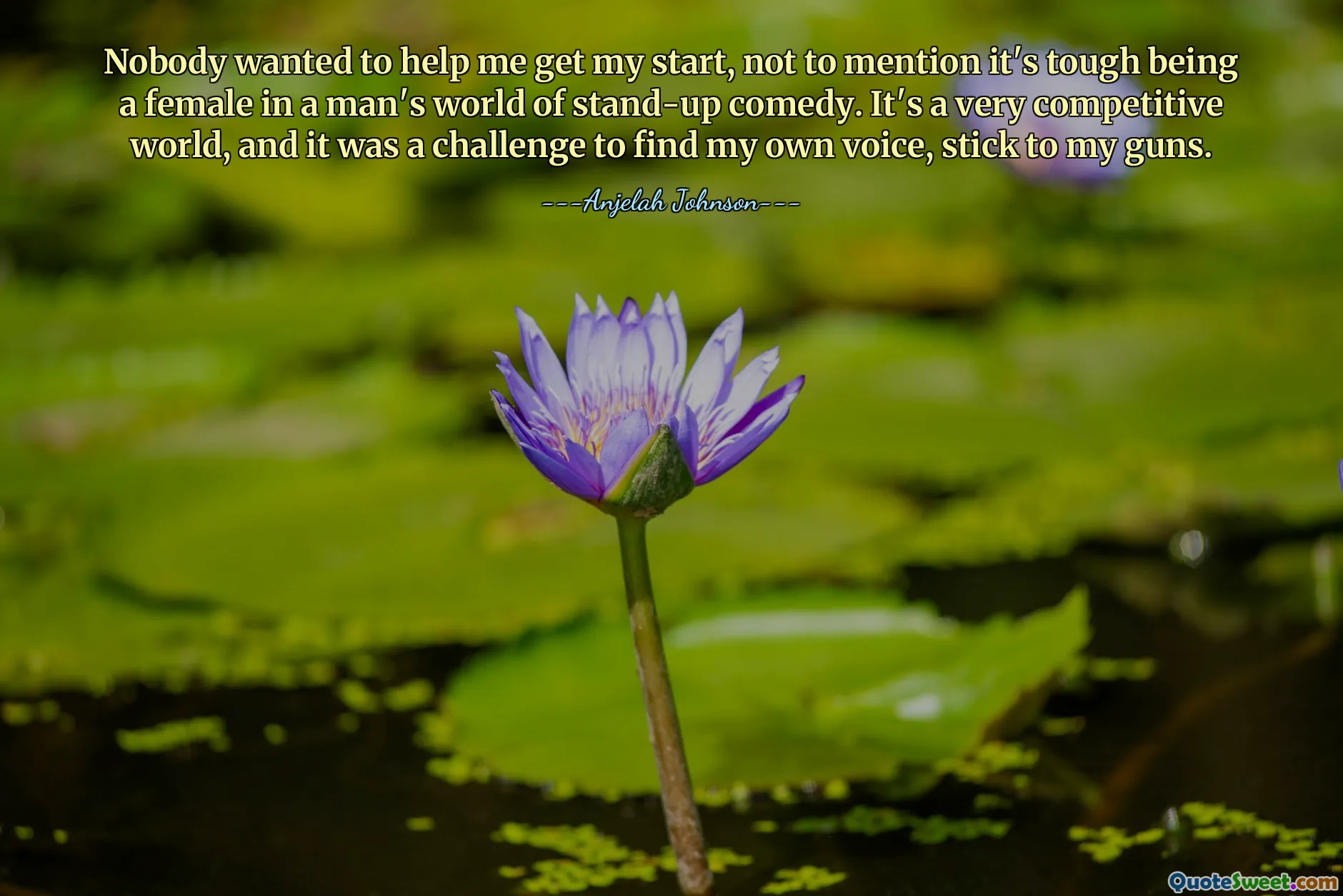 Nobody wanted to help me get my start, not to mention it's tough being a female in a man's world of stand-up comedy. It's a very competitive world, and it was a challenge to find my own voice, stick to my guns.