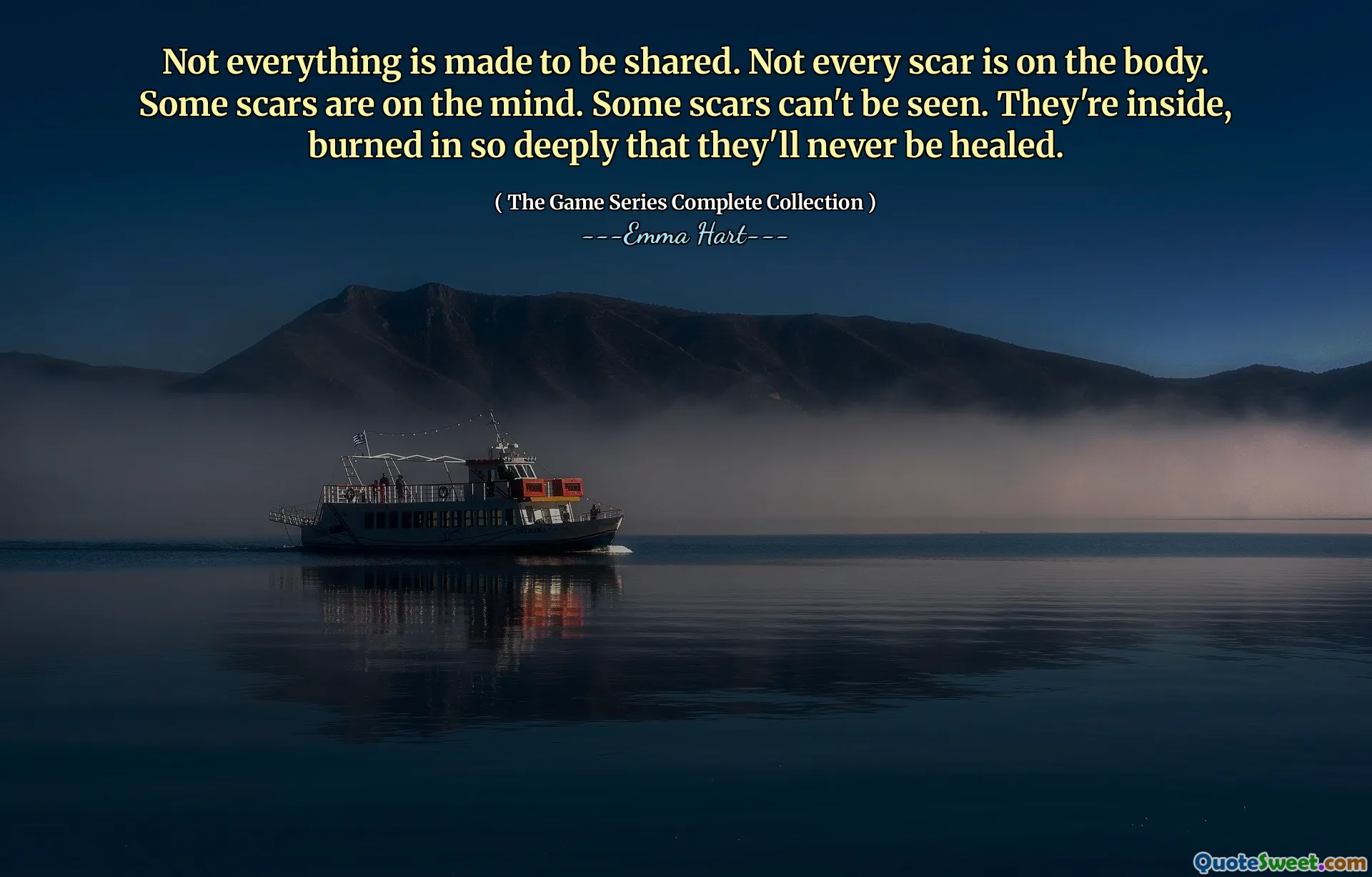 Nicht alles wird geteilt. Nicht jede Narbe ist am Körper. Einige Narben sind im Kopf. Einige Narben können nicht gesehen werden. Sie sind drinnen und sind so tief verbrannt, dass sie niemals geheilt werden.