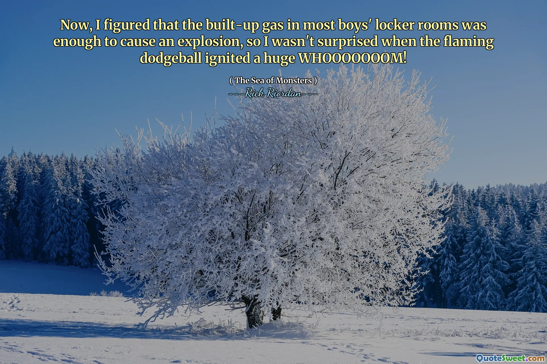 Now, I figured that the built-up gas in most boys' locker rooms was enough to cause an explosion, so I wasn't surprised when the flaming dodgeball ignited a huge WHOOOOOOOM!