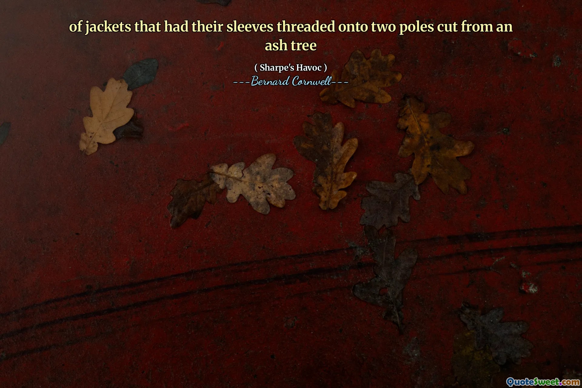 of jackets that had their sleeves threaded onto two poles cut from an ash tree