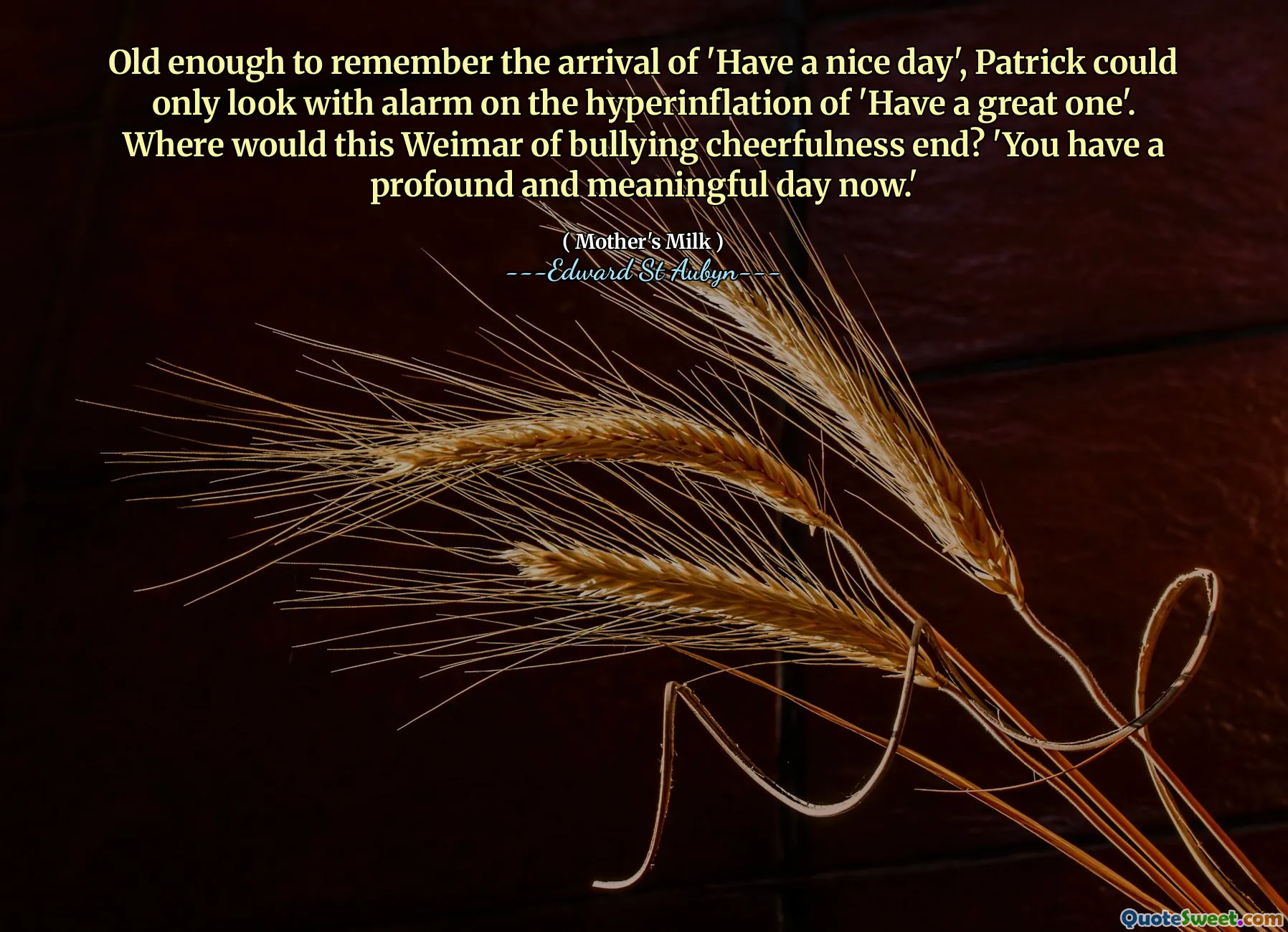 Old enough to remember the arrival of 'Have a nice day', Patrick could only look with alarm on the hyperinflation of 'Have a great one'. Where would this Weimar of bullying cheerfulness end? 'You have a profound and meaningful day now.'