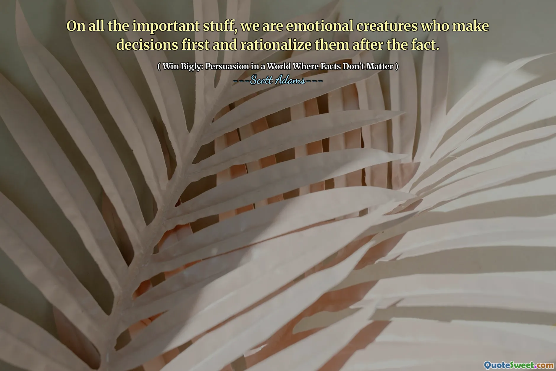 Na všech důležitých věcech jsme emocionální stvoření, kteří se rozhodují nejprve a racionalizují je po skutečnosti.