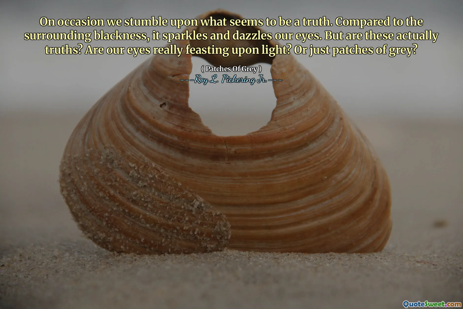 On occasion we stumble upon what seems to be a truth. Compared to the surrounding blackness, it sparkles and dazzles our eyes. But are these actually truths? Are our eyes really feasting upon light? Or just patches of grey?