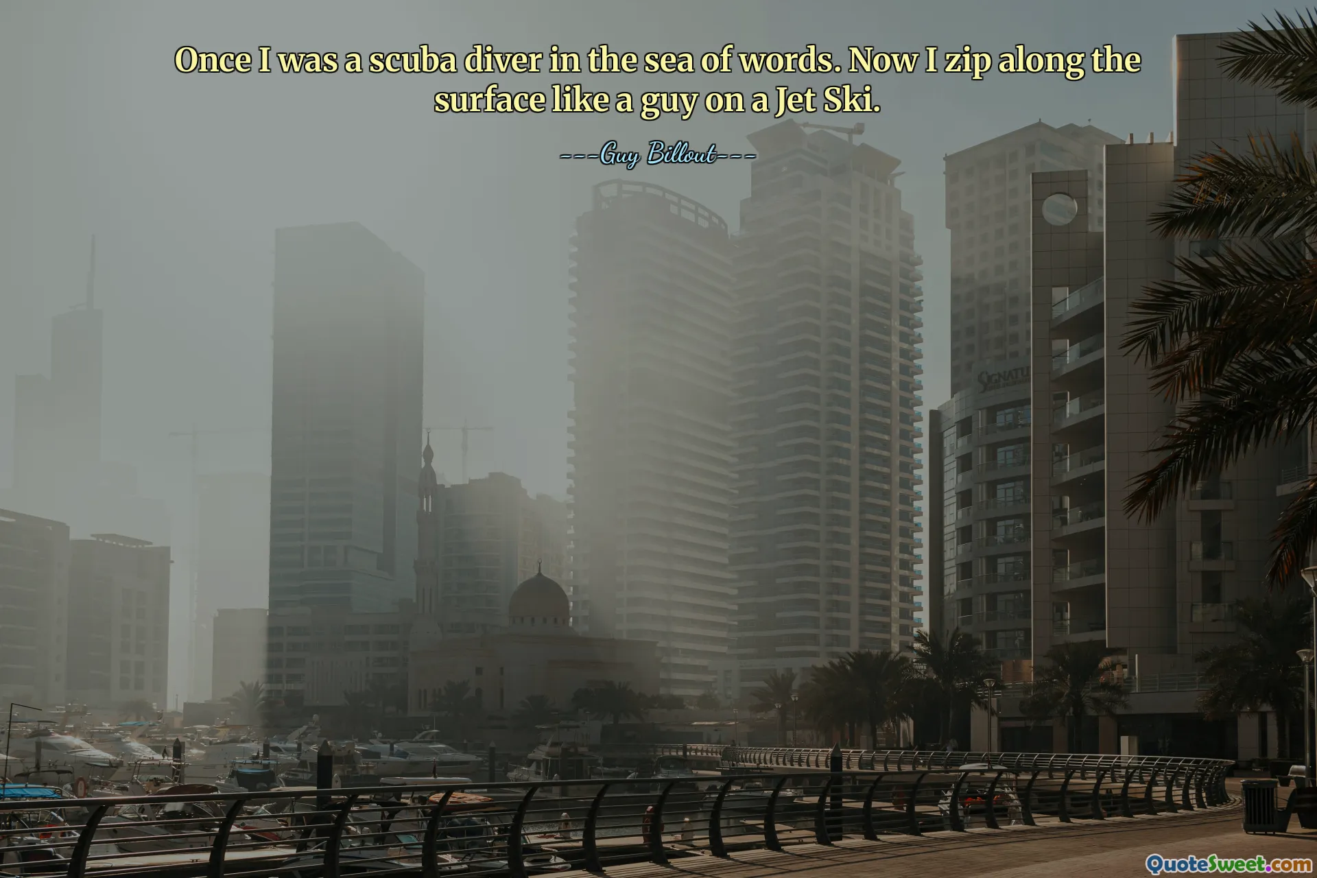 Once I was a scuba diver in the sea of words. Now I zip along the surface like a guy on a Jet Ski.