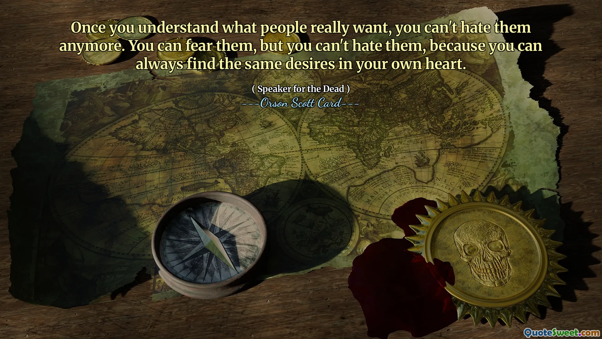 एक बार जब आप समझ जाते हैं कि लोग वास्तव में क्या चाहते हैं, तो आप उनसे नफरत नहीं कर सकते। आप उनसे डर सकते हैं, लेकिन आप उनसे नफरत नहीं कर सकते, क्योंकि आप हमेशा अपने दिल में वही इच्छाएँ पा सकते हैं।
