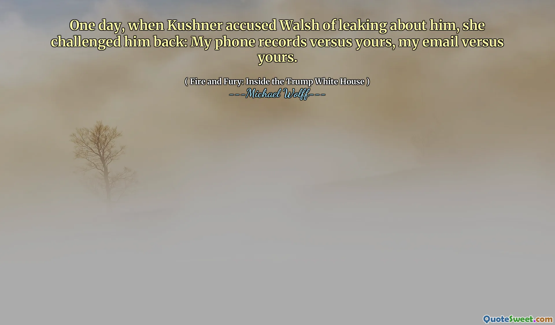One day, when Kushner accused Walsh of leaking about him, she challenged him back: My phone records versus yours, my email versus yours.