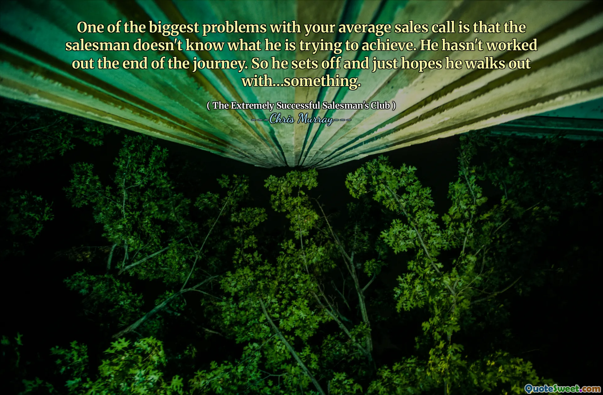 Một trong những vấn đề lớn nhất với cuộc gọi bán hàng trung bình của bạn là nhân viên bán hàng không biết những gì anh ta đang cố gắng đạt được. Anh ấy đã không làm việc kết thúc cuộc hành trình. Vì vậy, anh ấy lên đường và chỉ hy vọng anh ấy bước ra ngoài với một cái gì đó.