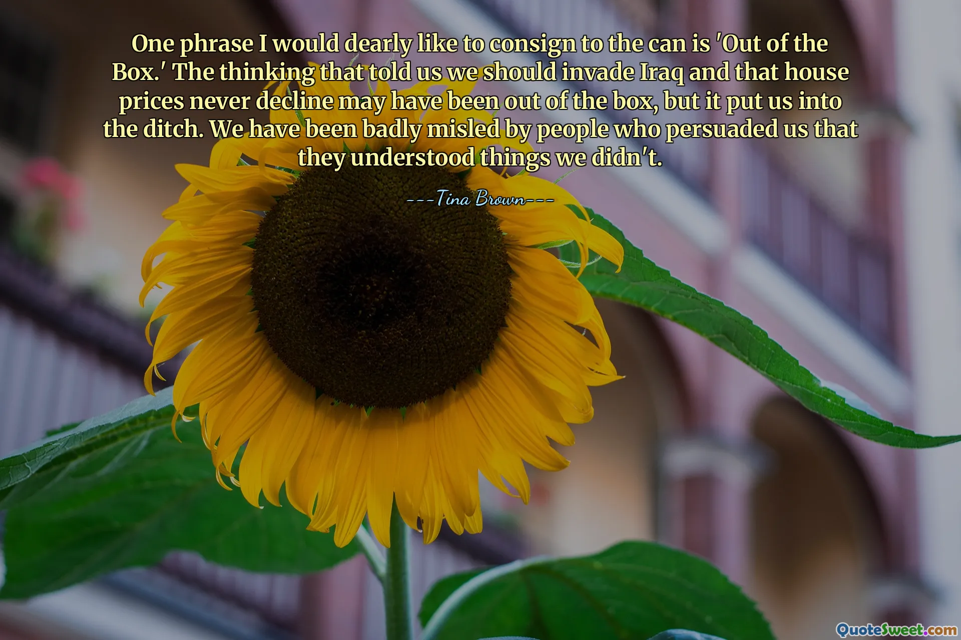 One phrase I would dearly like to consign to the can is 'Out of the Box.' The thinking that told us we should invade Iraq and that house prices never decline may have been out of the box, but it put us into the ditch. We have been badly misled by people who persuaded us that they understood things we didn't.
