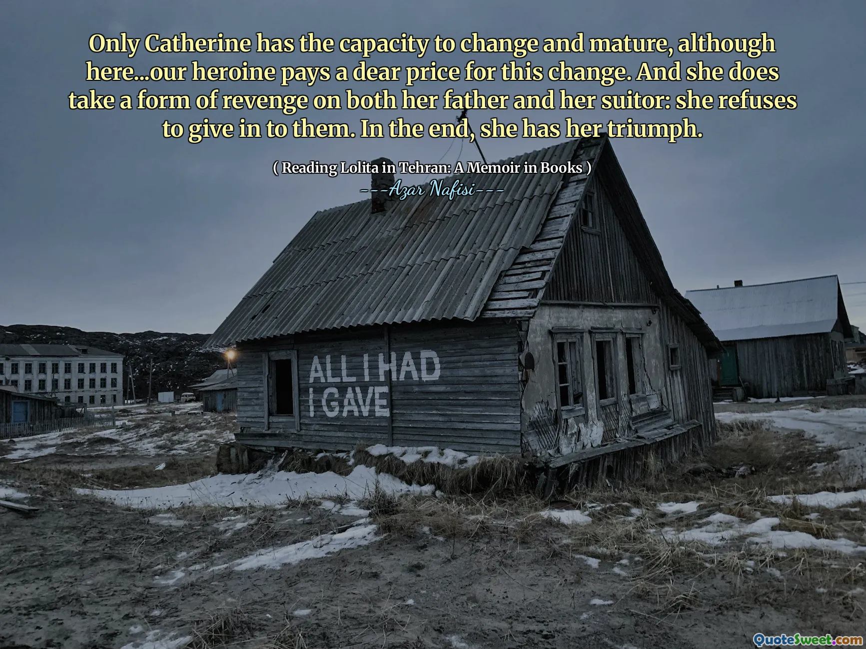 Doar Catherine are capacitatea de a se schimba și de a se maturiza, deși aici ... eroina noastră plătește un preț drag pentru această modificare. Și ea ia o formă de răzbunare atât asupra tatălui ei, cât și a pretendentului ei: refuză să le renunțe. Până la urmă, ea are triumful ei.