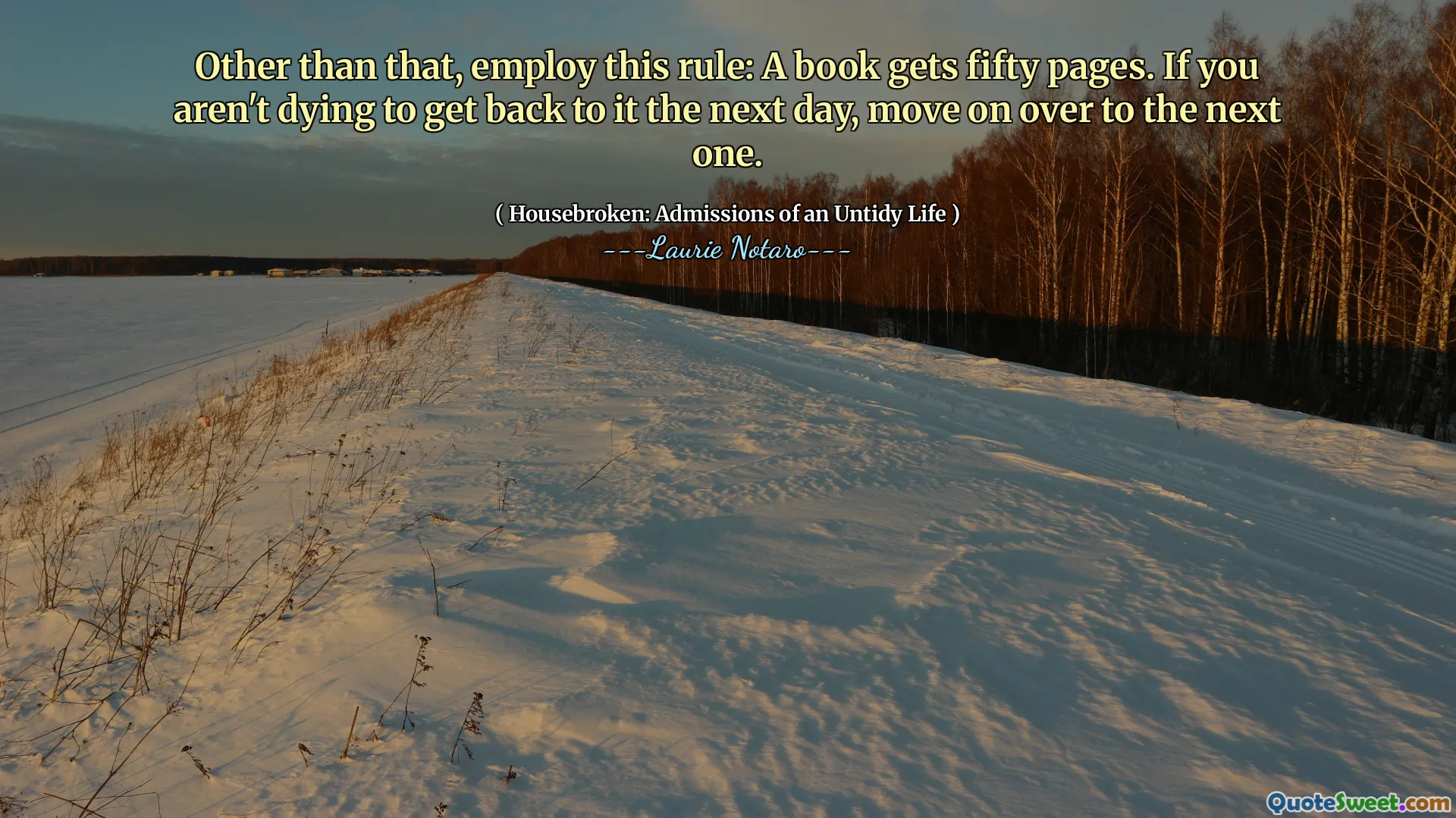 Other than that, employ this rule: A book gets fifty pages. If you aren't dying to get back to it the next day, move on over to the next one.