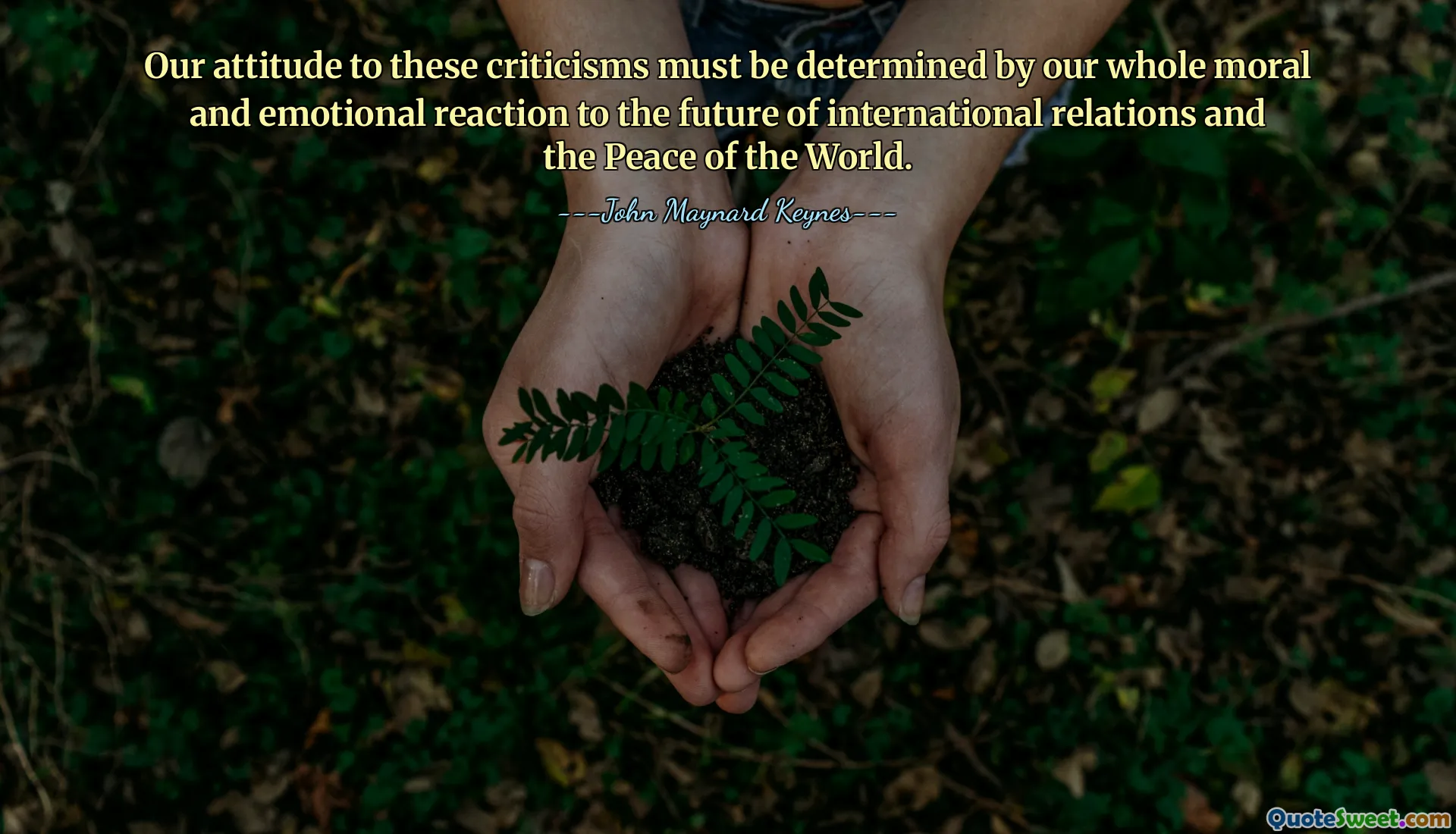 Our attitude to these criticisms must be determined by our whole moral and emotional reaction to the future of international relations and the Peace of the World.