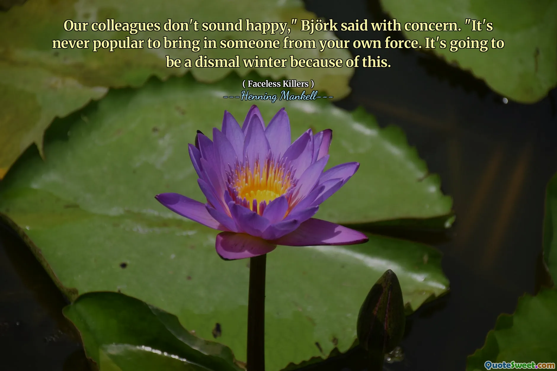 Our colleagues don't sound happy," Björk said with concern. "It's never popular to bring in someone from your own force. It's going to be a dismal winter because of this.