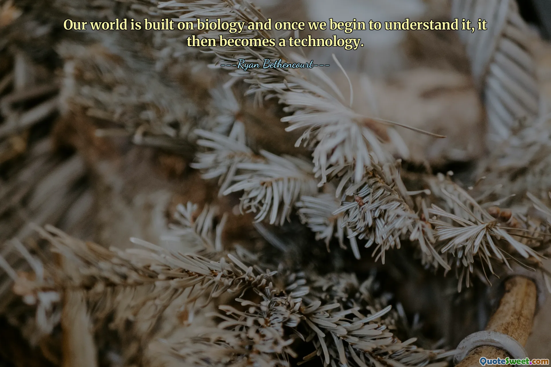 Our world is built on biology and once we begin to understand it, it then becomes a technology.