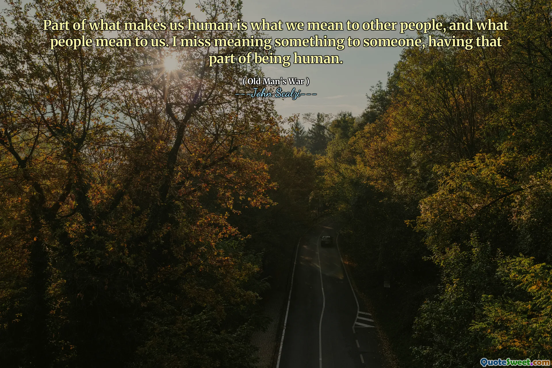 Part of what makes us human is what we mean to other people, and what people mean to us. I miss meaning something to someone, having that part of being human.