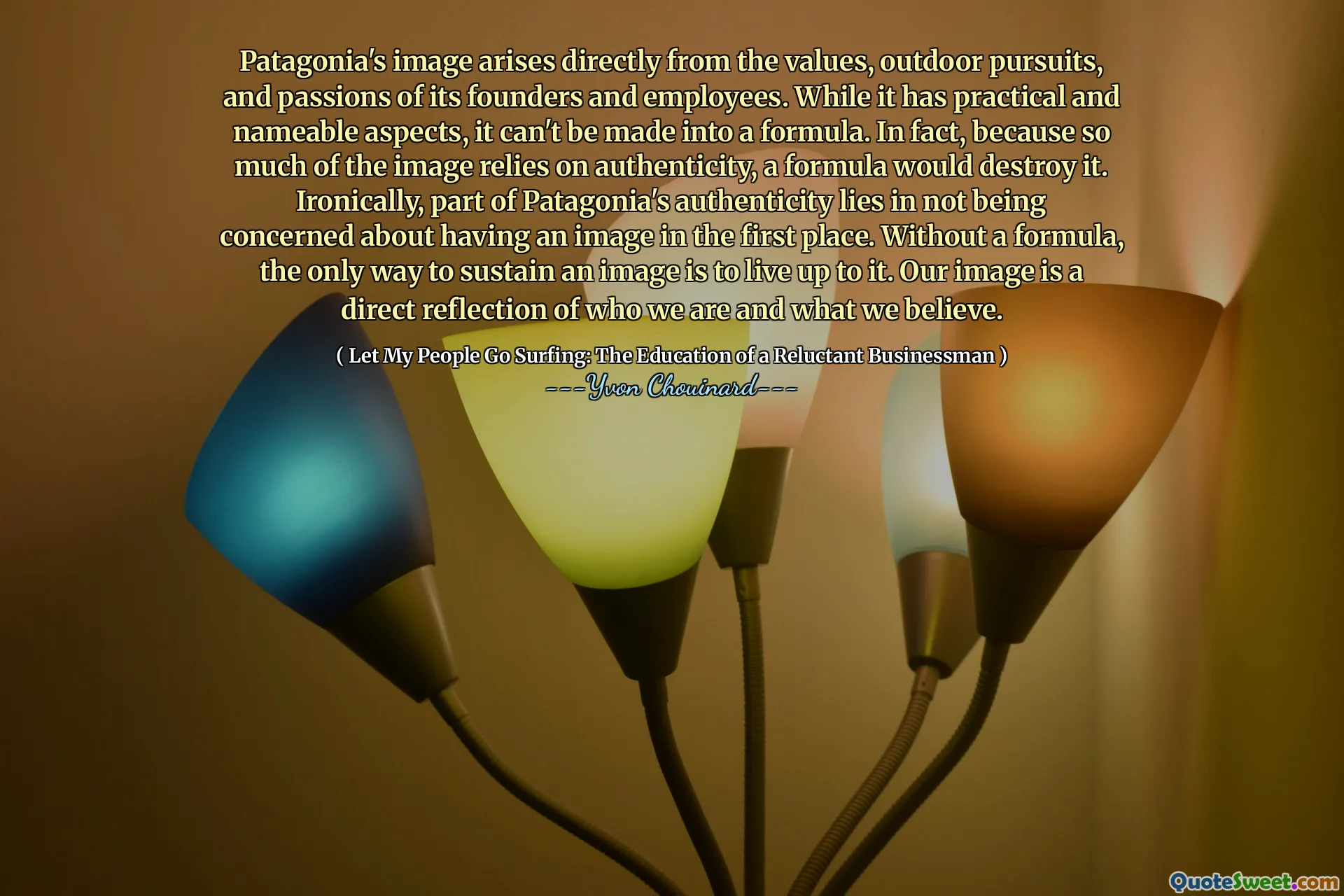 Patagonia's image arises directly from the values, outdoor pursuits, and passions of its founders and employees. While it has practical and nameable aspects, it can't be made into a formula. In fact, because so much of the image relies on authenticity, a formula would destroy it. Ironically, part of Patagonia's authenticity lies in not being concerned about having an image in the first place. Without a formula, the only way to sustain an image is to live up to it. Our image is a direct reflection of who we are and what we believe.