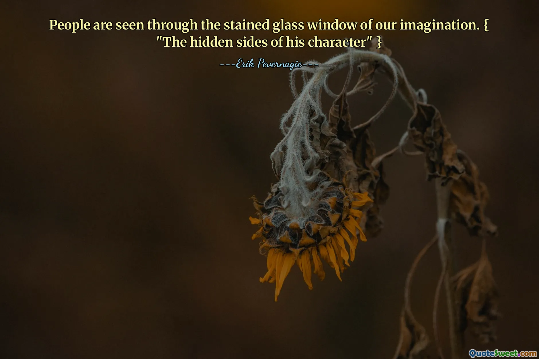 People are seen through the stained glass window of our imagination. { "The hidden sides of his character" }
