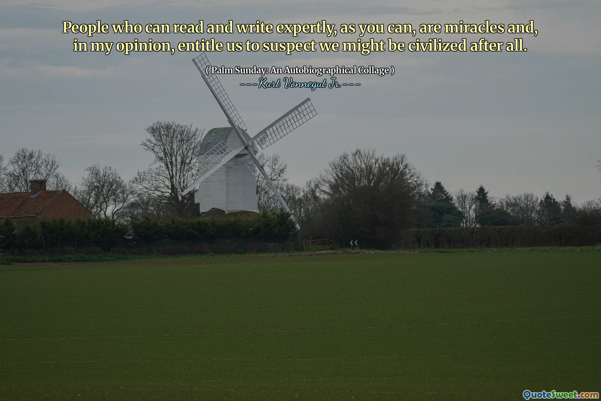 People who can read and write expertly, as you can, are miracles and, in my opinion, entitle us to suspect we might be civilized after all.