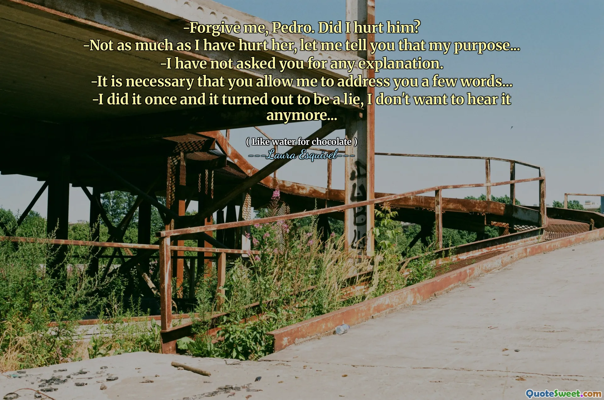 -फोरगिव मी, पेड्रो। क्या मैंने उसे चोट पहुंचाई?
-सैद मैंने उसे चोट नहीं पहुंचाई है, मैं आपको बता दूं कि मेरा उद्देश्य ...
-मैं आपसे कोई स्पष्टीकरण नहीं मांगता।
-यह आवश्यक है कि आप मुझे कुछ शब्दों को संबोधित करने की अनुमति दें ...
-मैं एक बार किया था और यह एक झूठ निकला, मैं इसे अब और नहीं सुनना चाहता ...