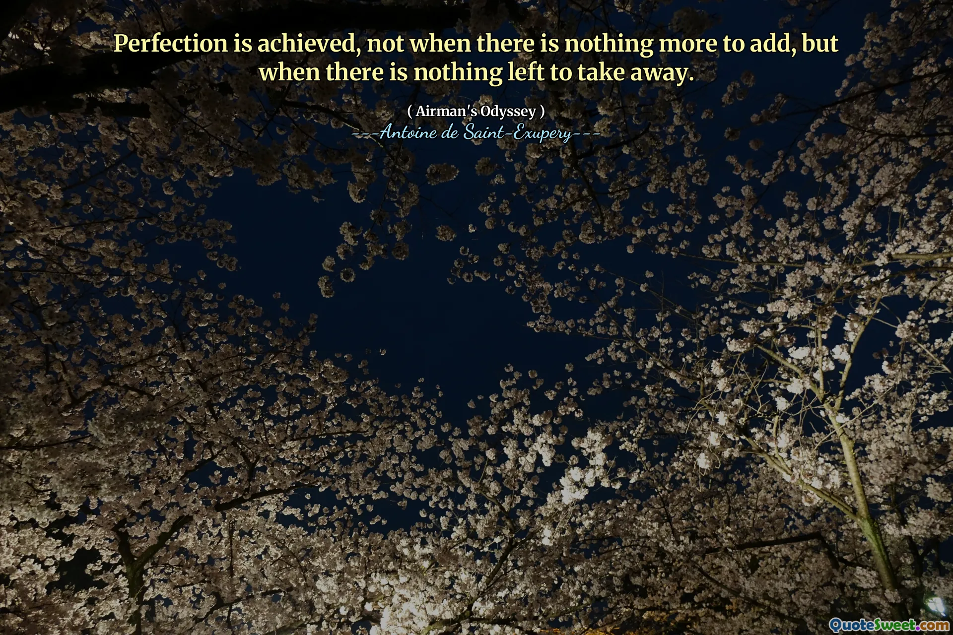 Perfection is achieved, not when there is nothing more to add, but when there is nothing left to take away.
