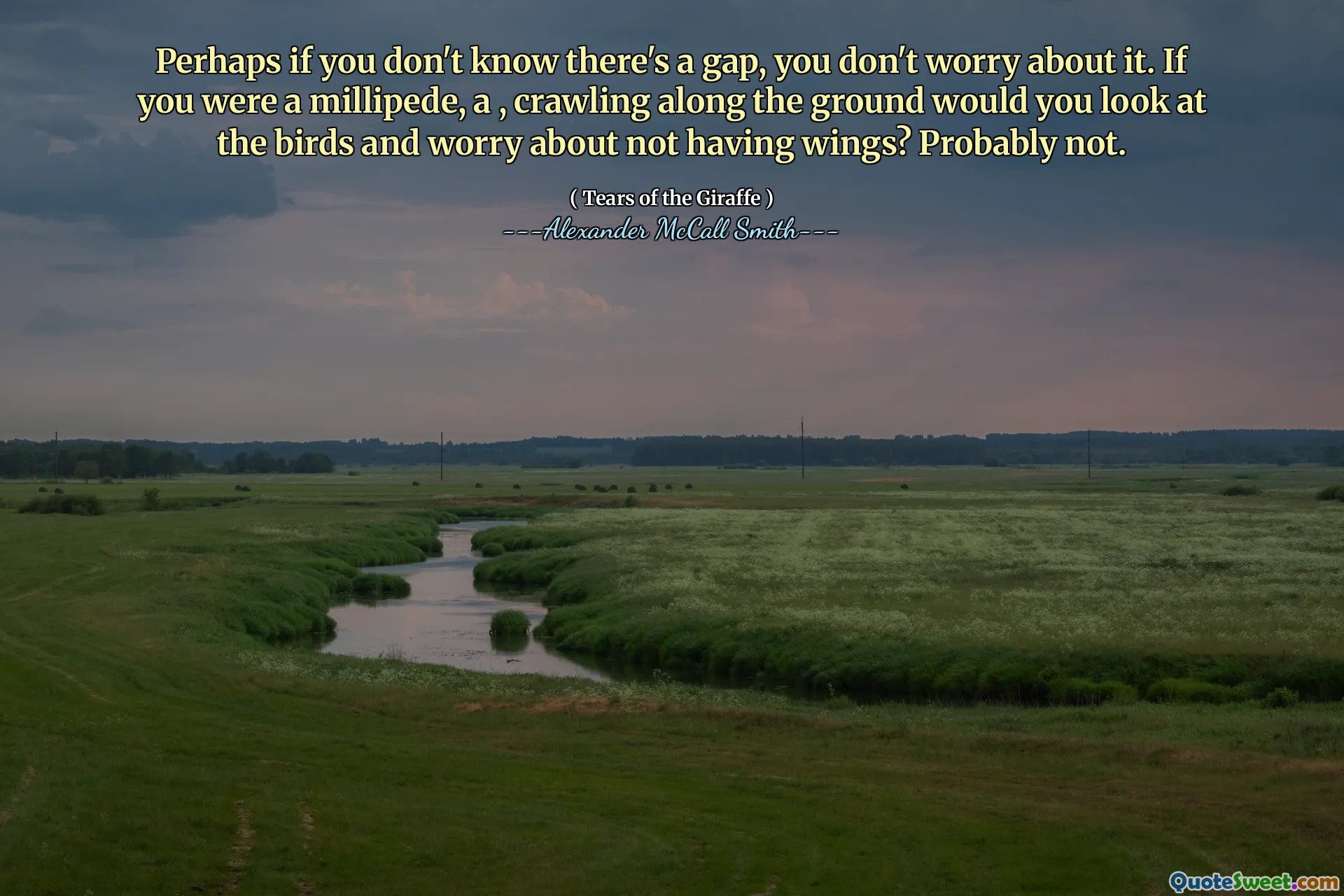 Misschien als je niet weet dat er een opening is, maak je je er geen zorgen over. Als je een duizendpoot was, a, kruipend langs de grond, zou je naar de vogels kijken en je zorgen maken dat je geen vleugels hebt? Waarschijnlijk niet.