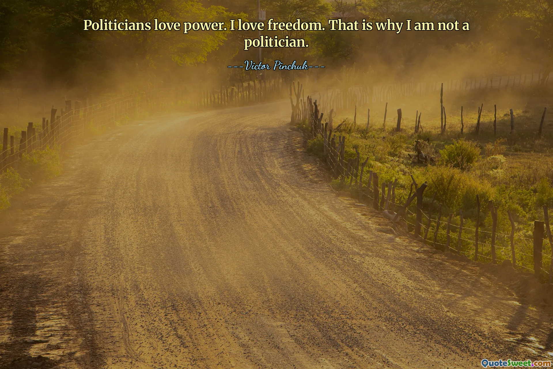 Politicians love power. I love freedom. That is why I am not a politician.