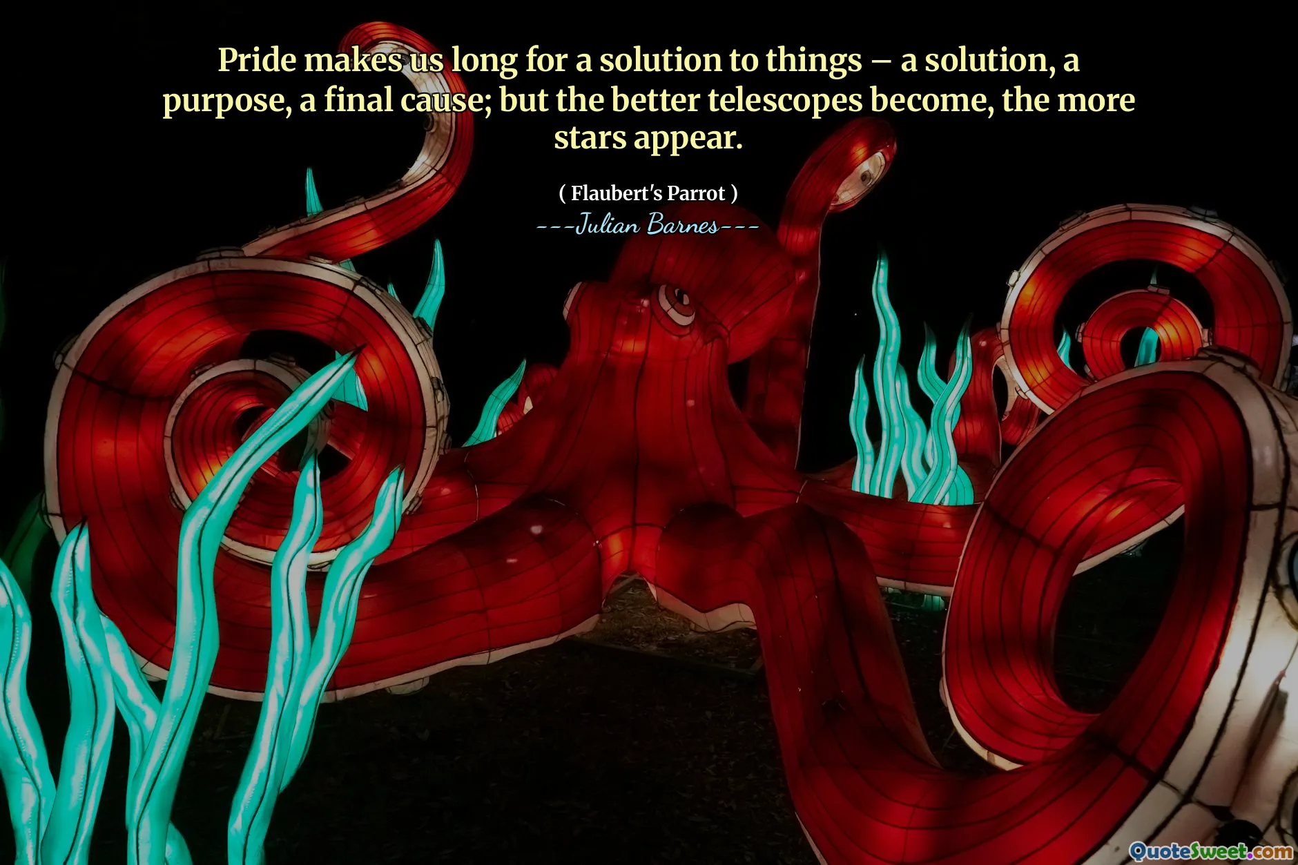 Pride makes us long for a solution to things – a solution, a purpose, a final cause; but the better telescopes become, the more stars appear.
