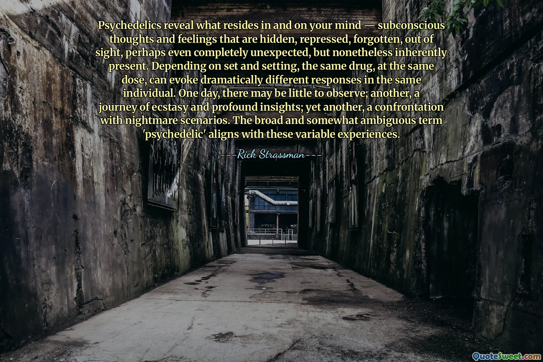 Psychedelics reveal what resides in and on your mind — subconscious thoughts and feelings that are hidden, repressed, forgotten, out of sight, perhaps even completely unexpected, but nonetheless inherently present. Depending on set and setting, the same drug, at the same dose, can evoke dramatically different responses in the same individual. One day, there may be little to observe; another, a journey of ecstasy and profound insights; yet another, a confrontation with nightmare scenarios. The broad and somewhat ambiguous term 'psychedelic' aligns with these variable experiences.