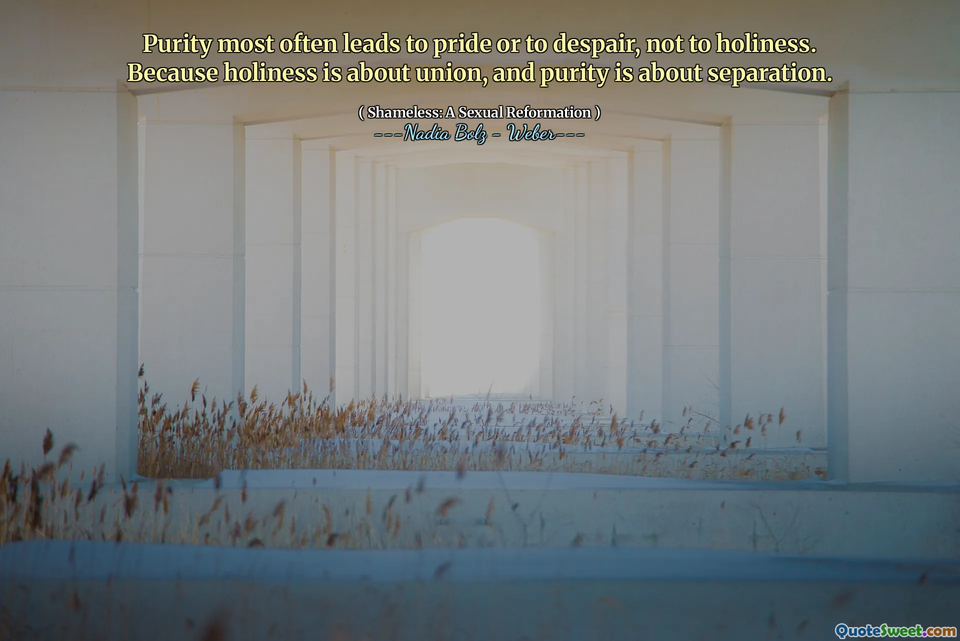 Purity most often leads to pride or to despair, not to holiness. Because holiness is about union, and purity is about separation.