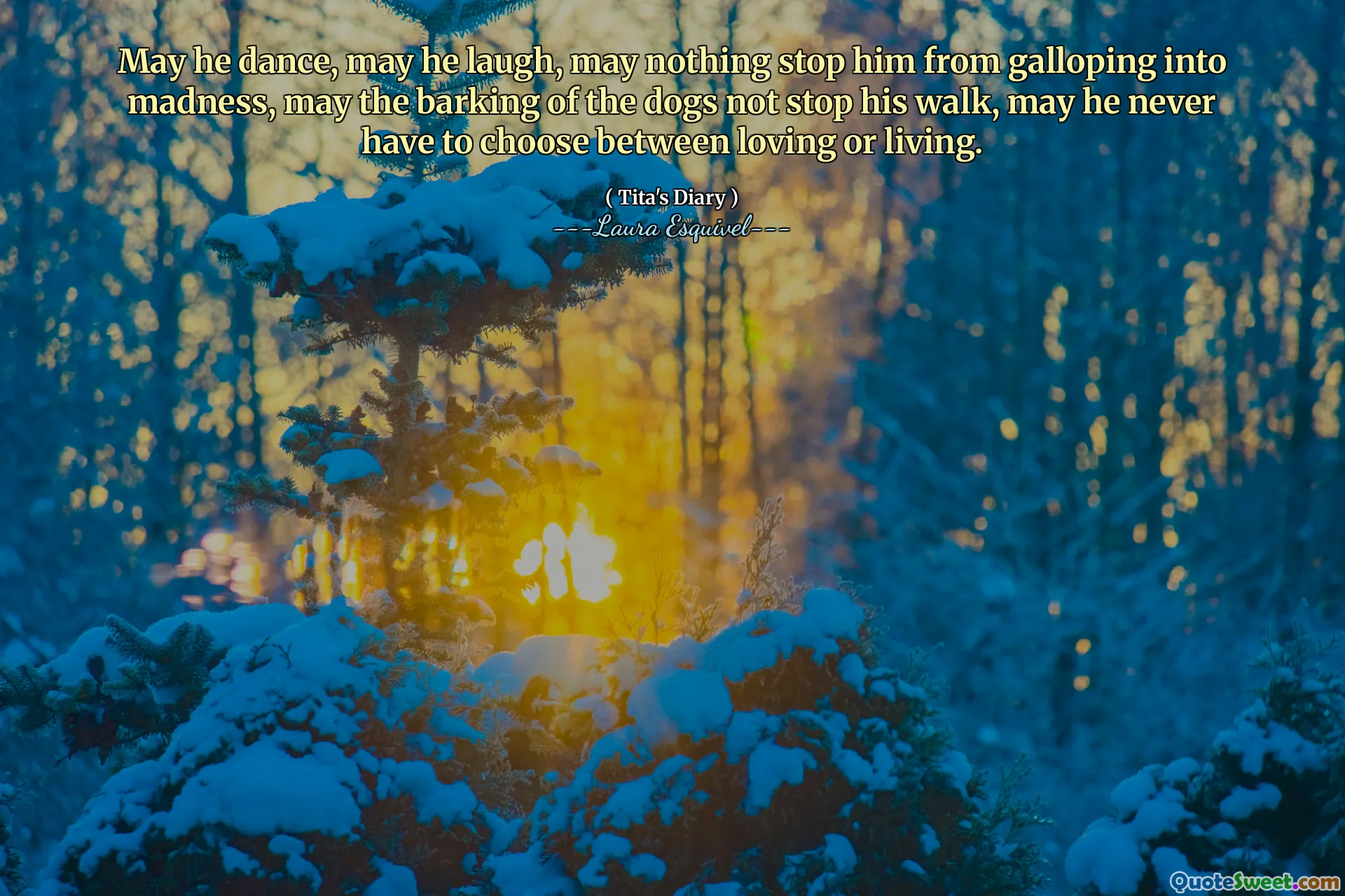 Möge er tanzen, möge er lachen, möge ihn nichts davon abhalten, in den Wahnsinn zu galoppieren, möge das Bellen der Hunde seinen Spaziergang nicht aufhalten, möge er niemals zwischen Lieben oder Leben wählen.