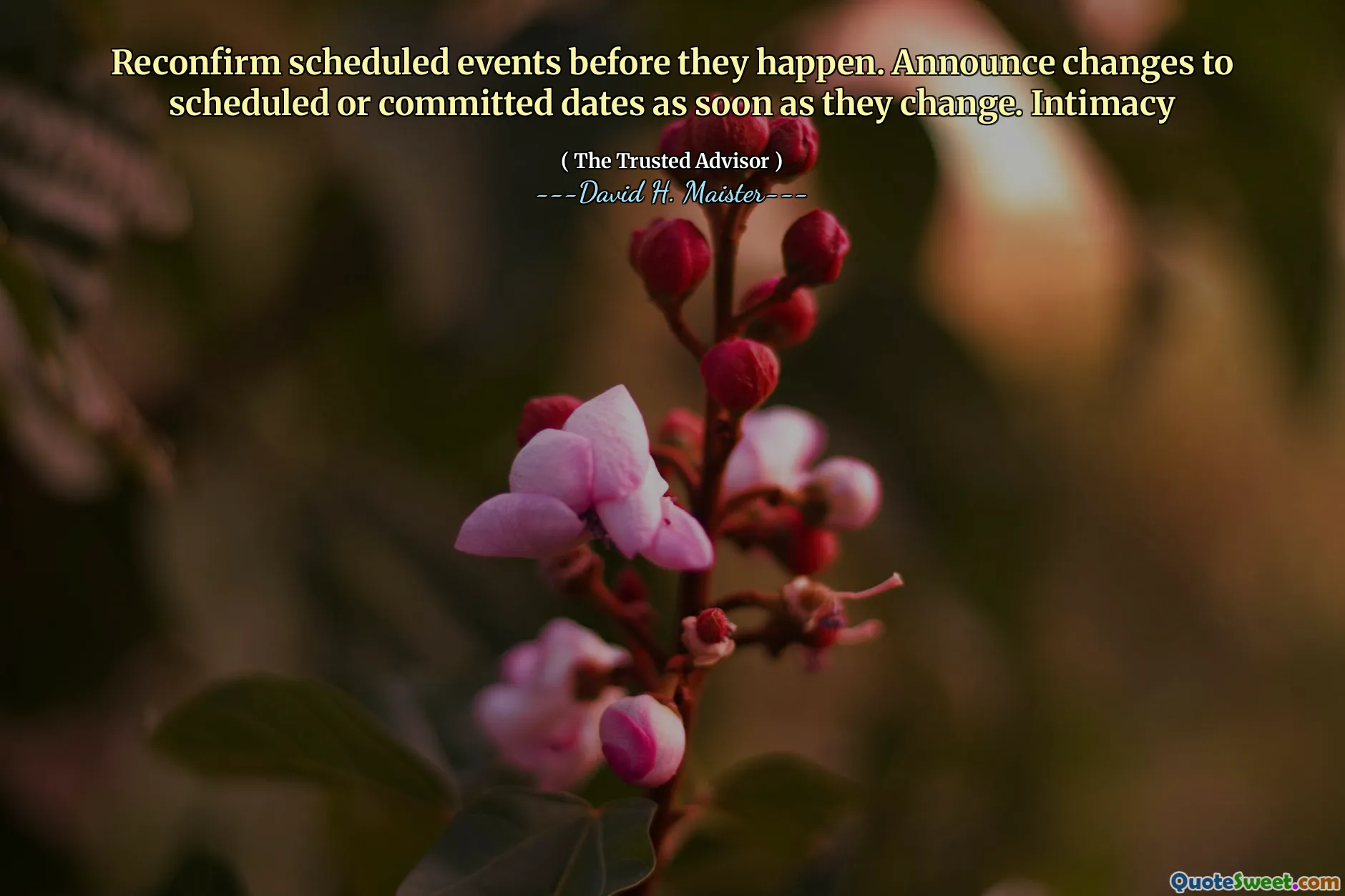 होने से पहले अनुसूचित घटनाओं को फिर से परिभाषित करें। बदलते ही अनुसूचित या प्रतिबद्ध तिथियों में बदलाव की घोषणा करें। आत्मीयता