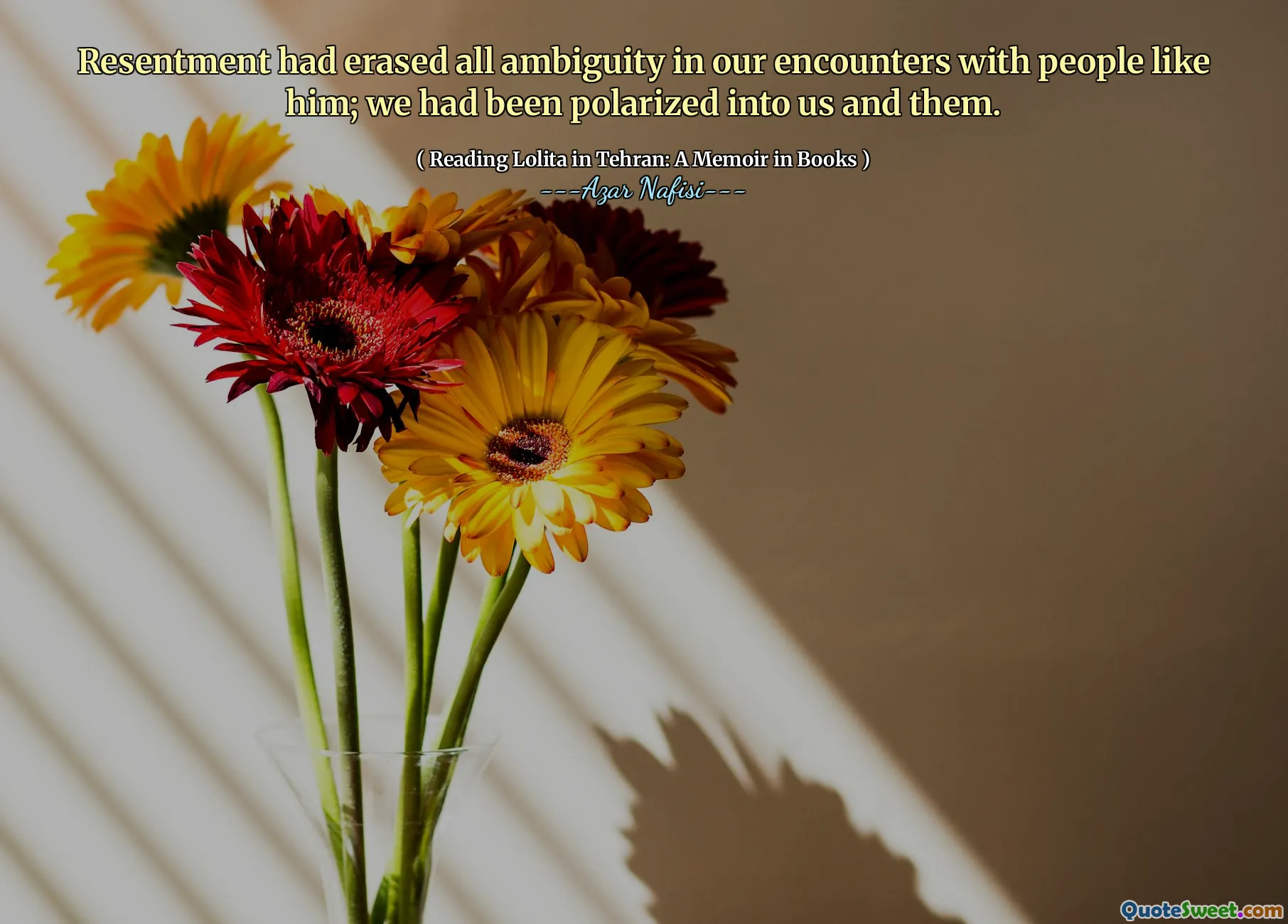 在与像他这样的人的相遇中，怨恨消除了所有歧义。我们已经两极分化了我们和他们。