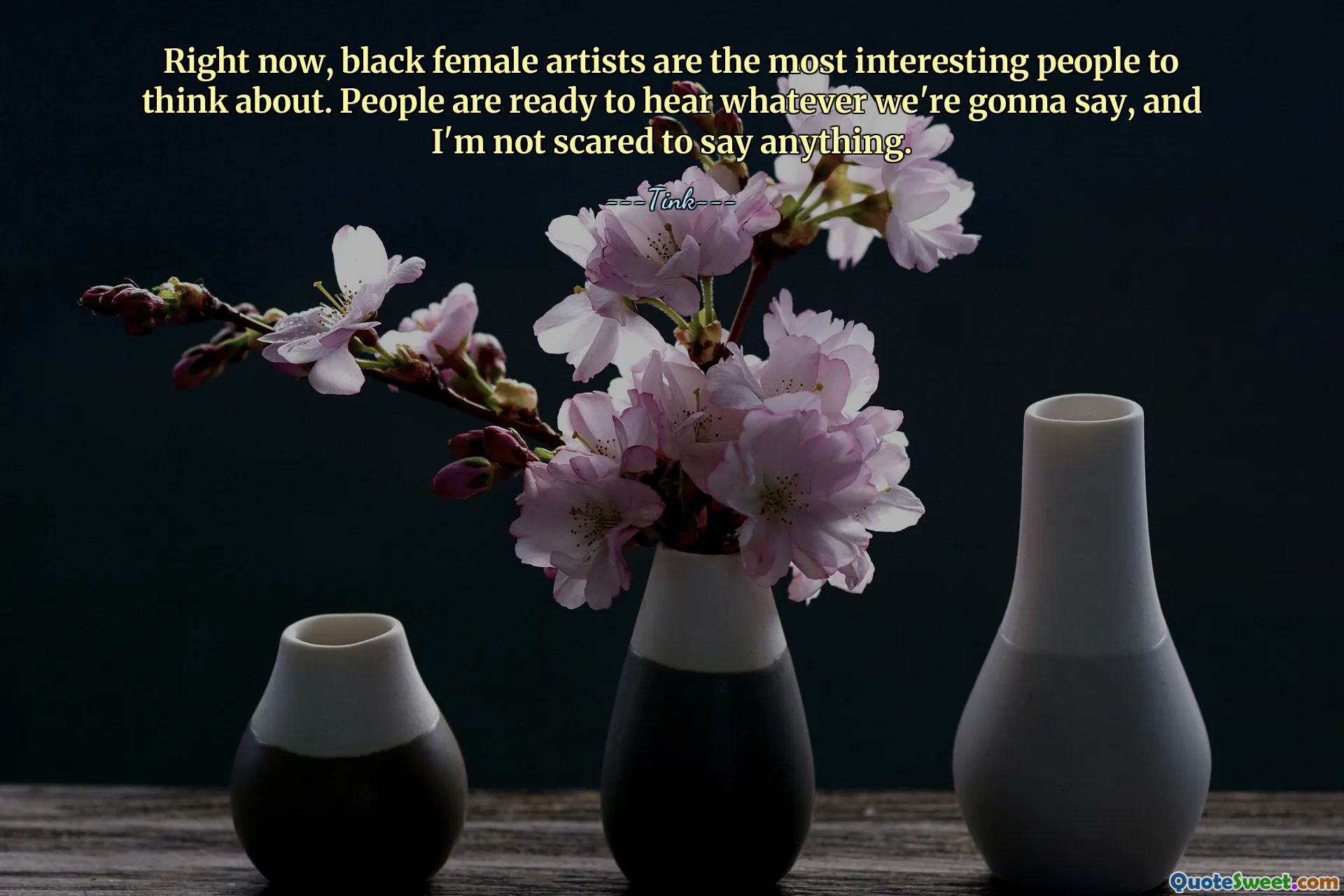 目前，黑人女性艺术家是最值得思考的人。人们已经准备好聆听我们要说的一切，而我也不害怕说什么。