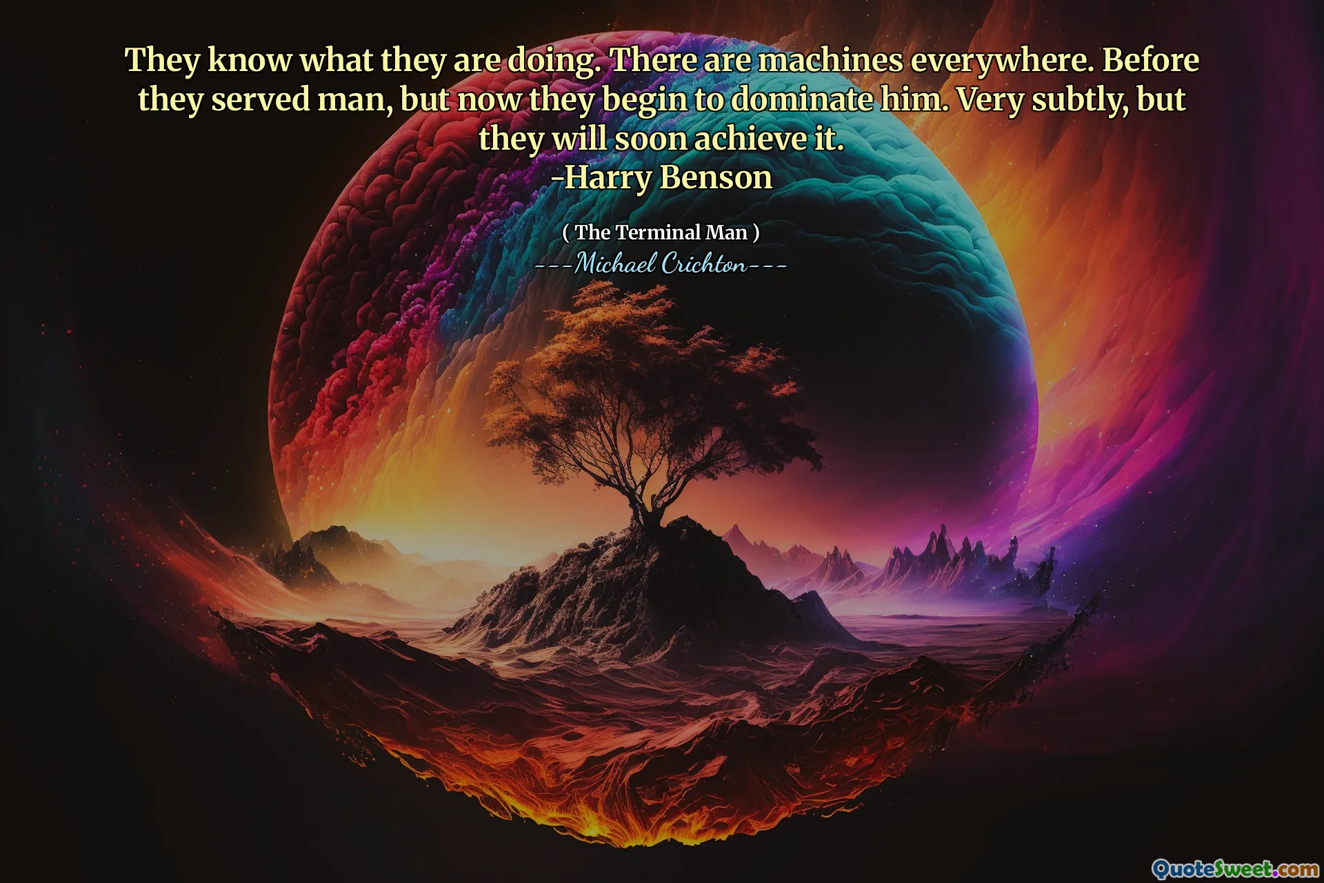 Ei știu ce fac. Există mașini peste tot. Înainte de a servi omul, dar acum încep să -l domine. Foarte subtil, dar vor realiza în curând.
-Harry Benson