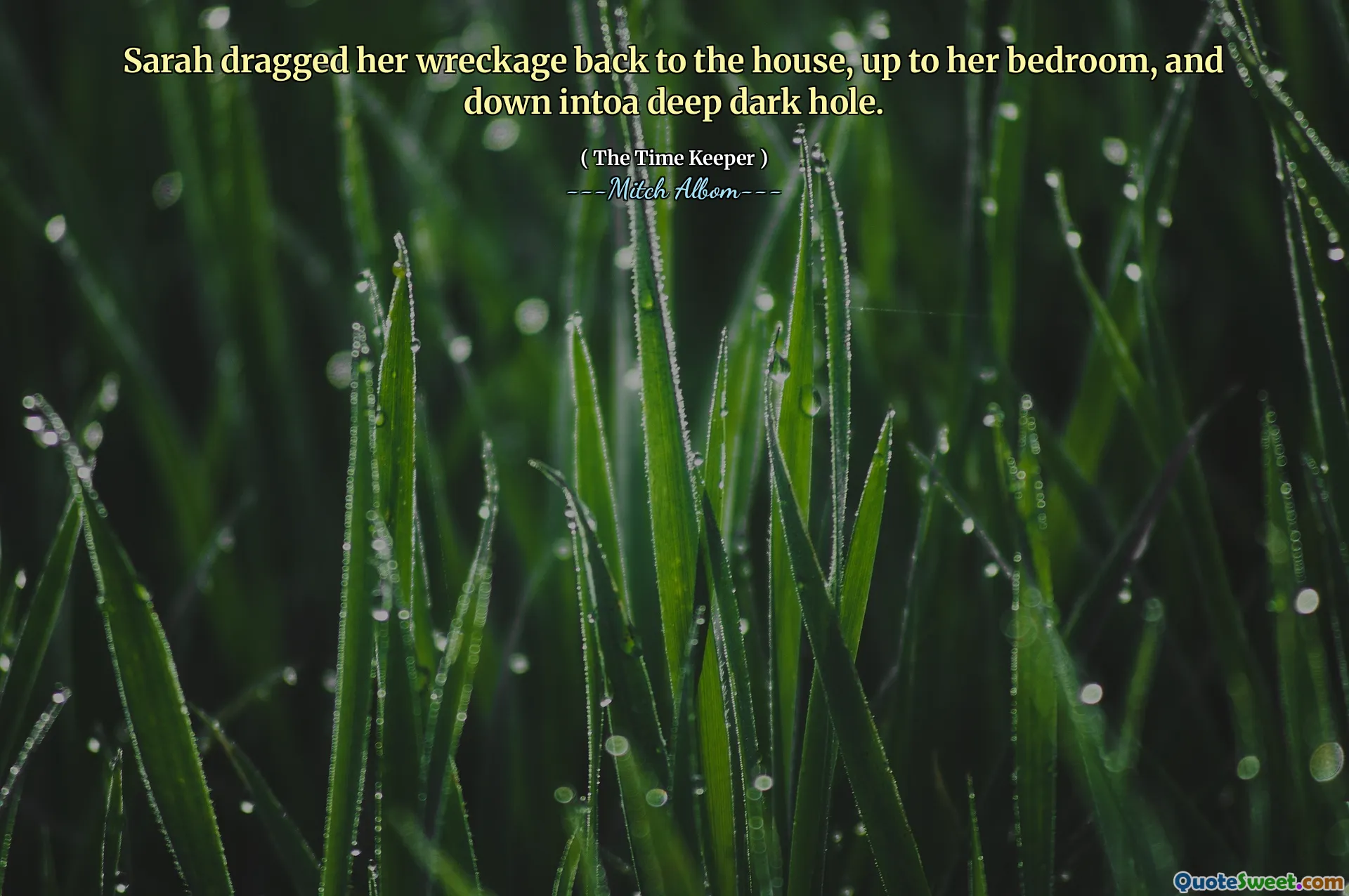 جرت سارة حطامها مرة أخرى إلى المنزل ، حتى غرفة نومها ، وأسفل إلى حفرة مظلمة عميقة.