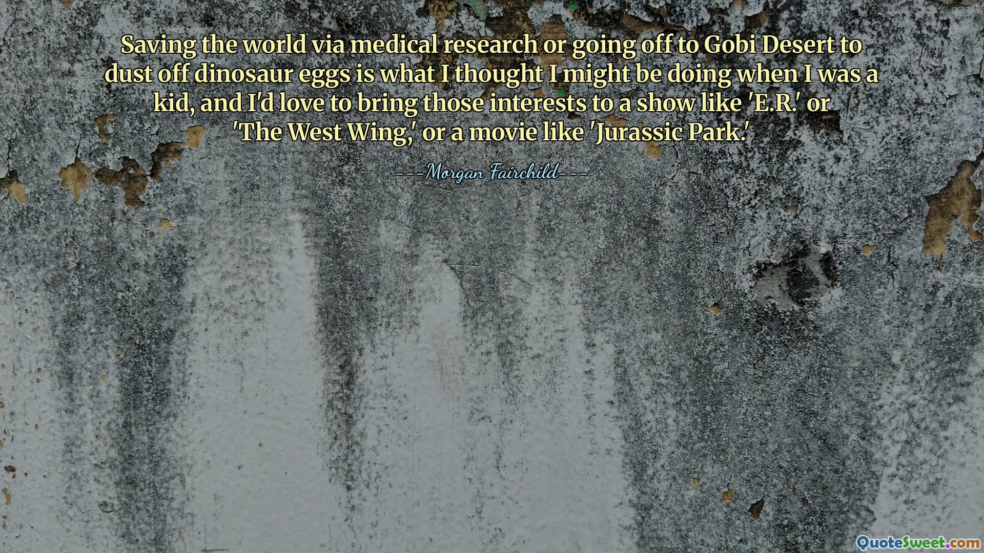 Saving the world via medical research or going off to Gobi Desert to dust off dinosaur eggs is what I thought I might be doing when I was a kid, and I'd love to bring those interests to a show like 'E.R.' or 'The West Wing,' or a movie like 'Jurassic Park.'