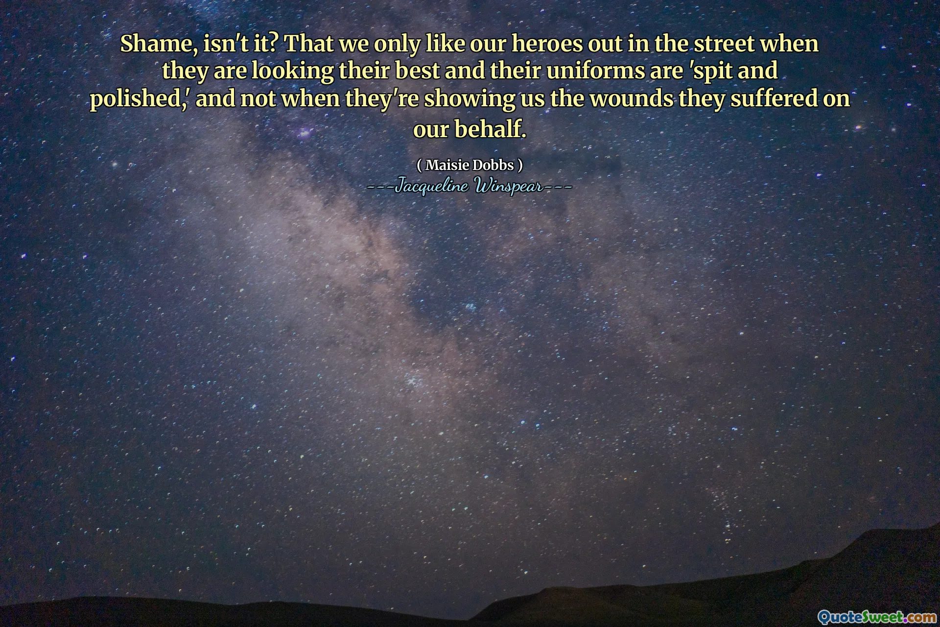 Szkoda, prawda? Że lubimy naszych bohaterów na ulicy, gdy wyglądają najlepiej, a ich mundury są „plucie i polerowane”, a nie, gdy pokazują nam rany, które doznali w naszym imieniu.