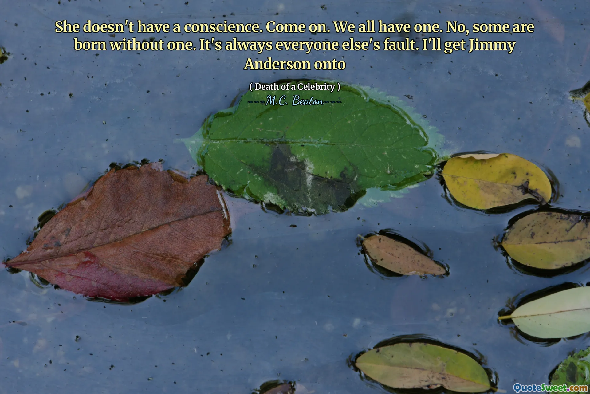 She doesn't have a conscience. Come on. We all have one. No, some are born without one. It's always everyone else's fault. I'll get Jimmy Anderson onto