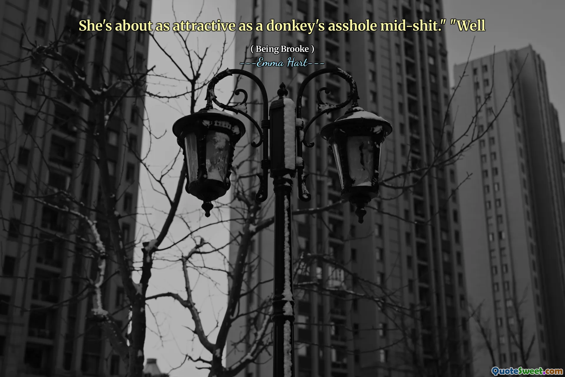 She's about as attractive as a donkey's asshole mid-shit." "Well