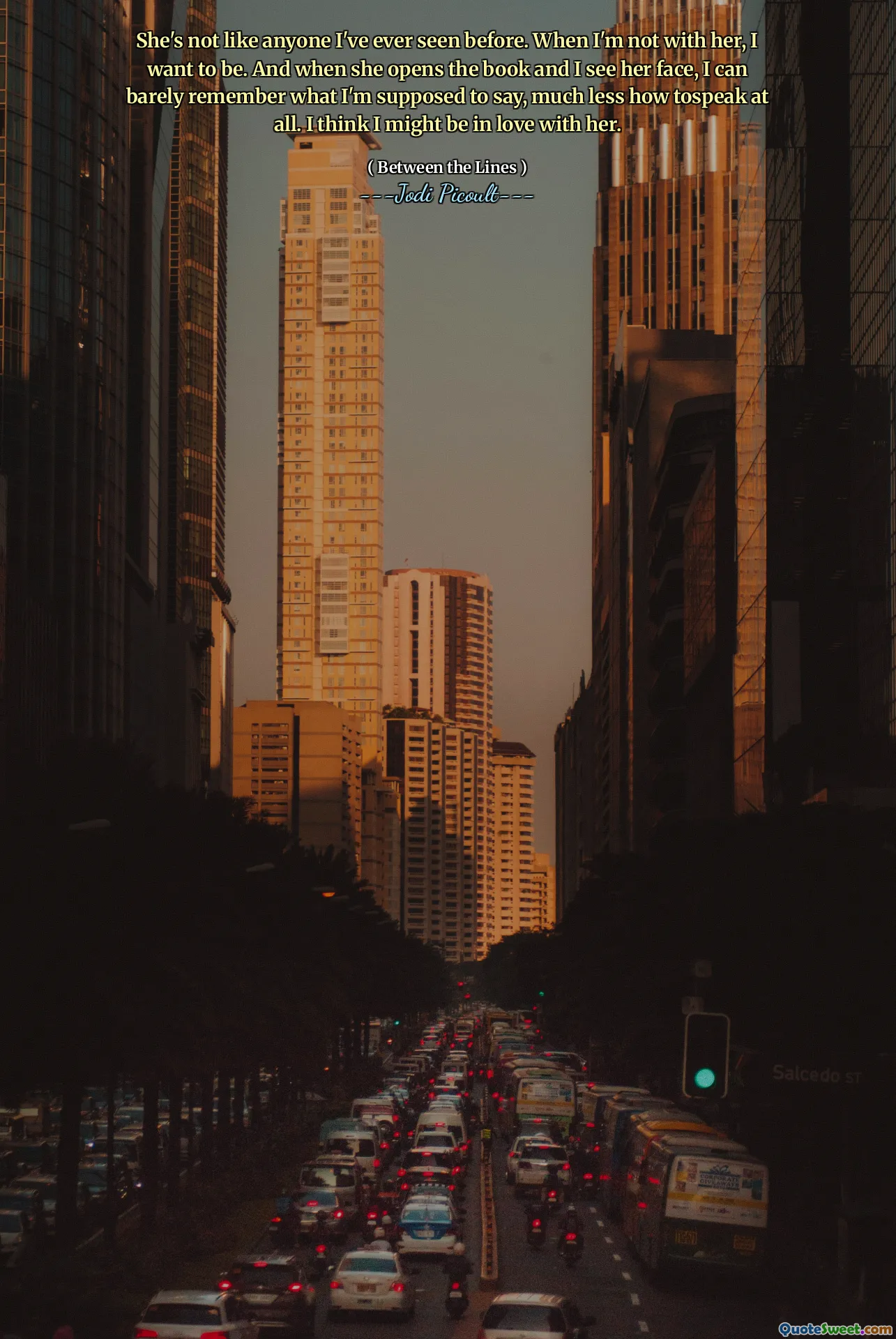 She's not like anyone I've ever seen before. When I'm not with her, I want to be. And when she opens the book and I see her face, I can barely remember what I'm supposed to say, much less how tospeak at all. I think I might be in love with her.