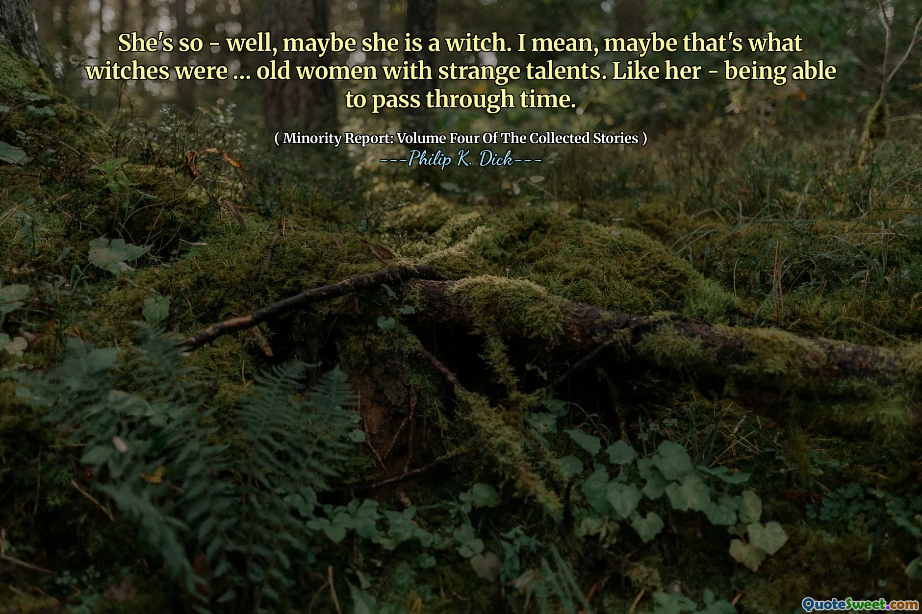 Je to tak - no, možná je čarodějnice. Myslím, že to je to, co byly čarodějnice ... staré ženy s podivnými talenty. Jako ona - schopnost projít časem.