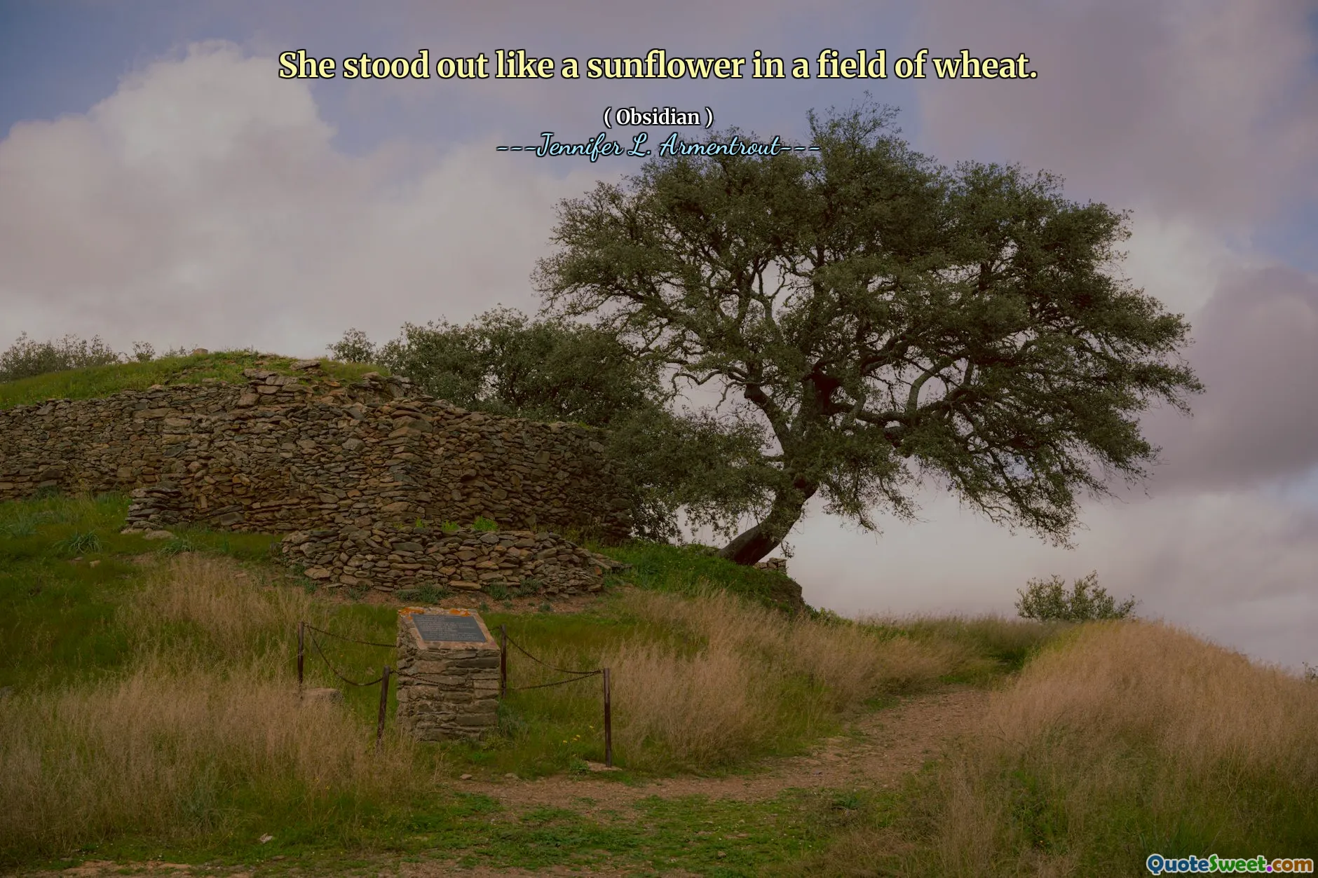 She stood out like a sunflower in a field of wheat.