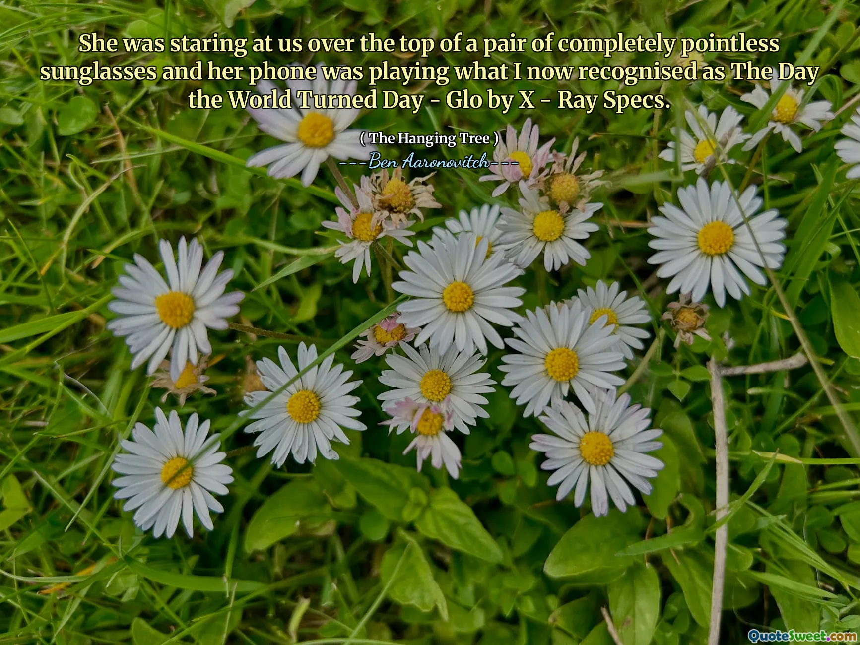 She was staring at us over the top of a pair of completely pointless sunglasses and her phone was playing what I now recognised as The Day the World Turned Day - Glo by X - Ray Specs.