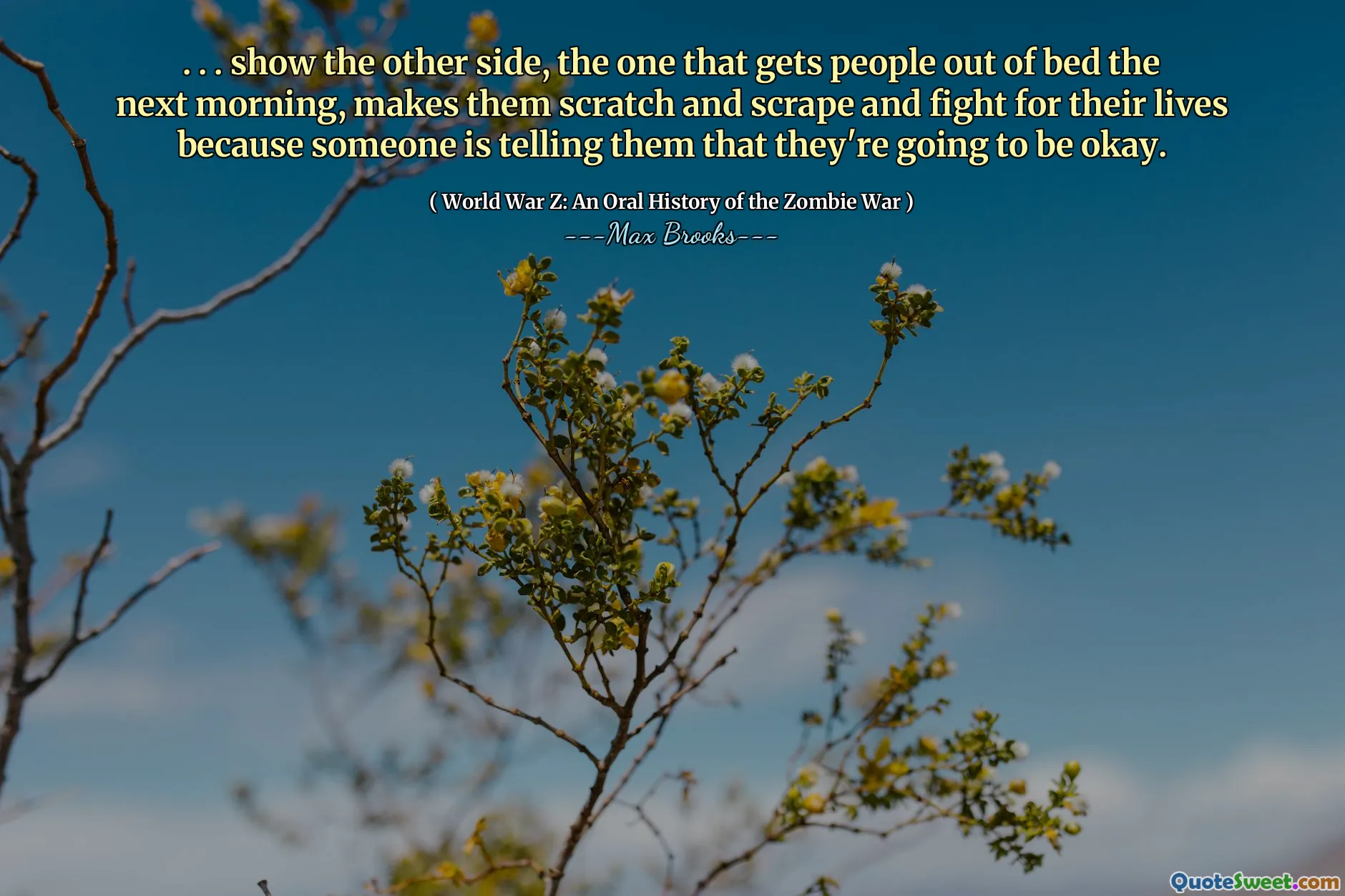 . . . show the other side, the one that gets people out of bed the next morning, makes them scratch and scrape and fight for their lives because someone is telling them that they're going to be okay.