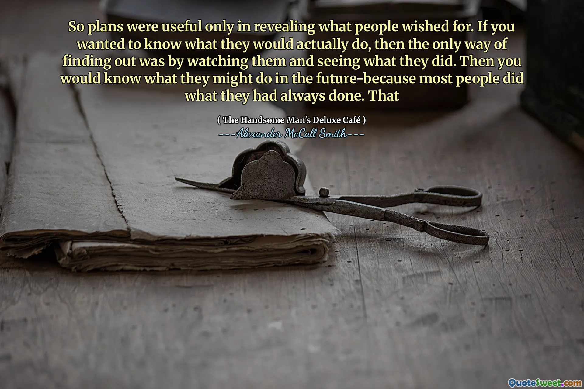 So plans were useful only in revealing what people wished for. If you wanted to know what they would actually do, then the only way of finding out was by watching them and seeing what they did. Then you would know what they might do in the future-because most people did what they had always done. That