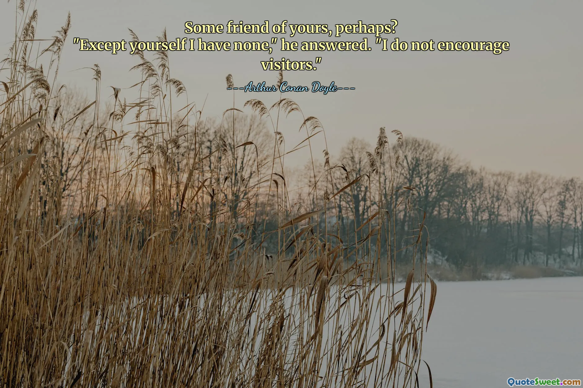 Some friend of yours, perhaps?
"Except yourself I have none," he answered. "I do not encourage visitors."