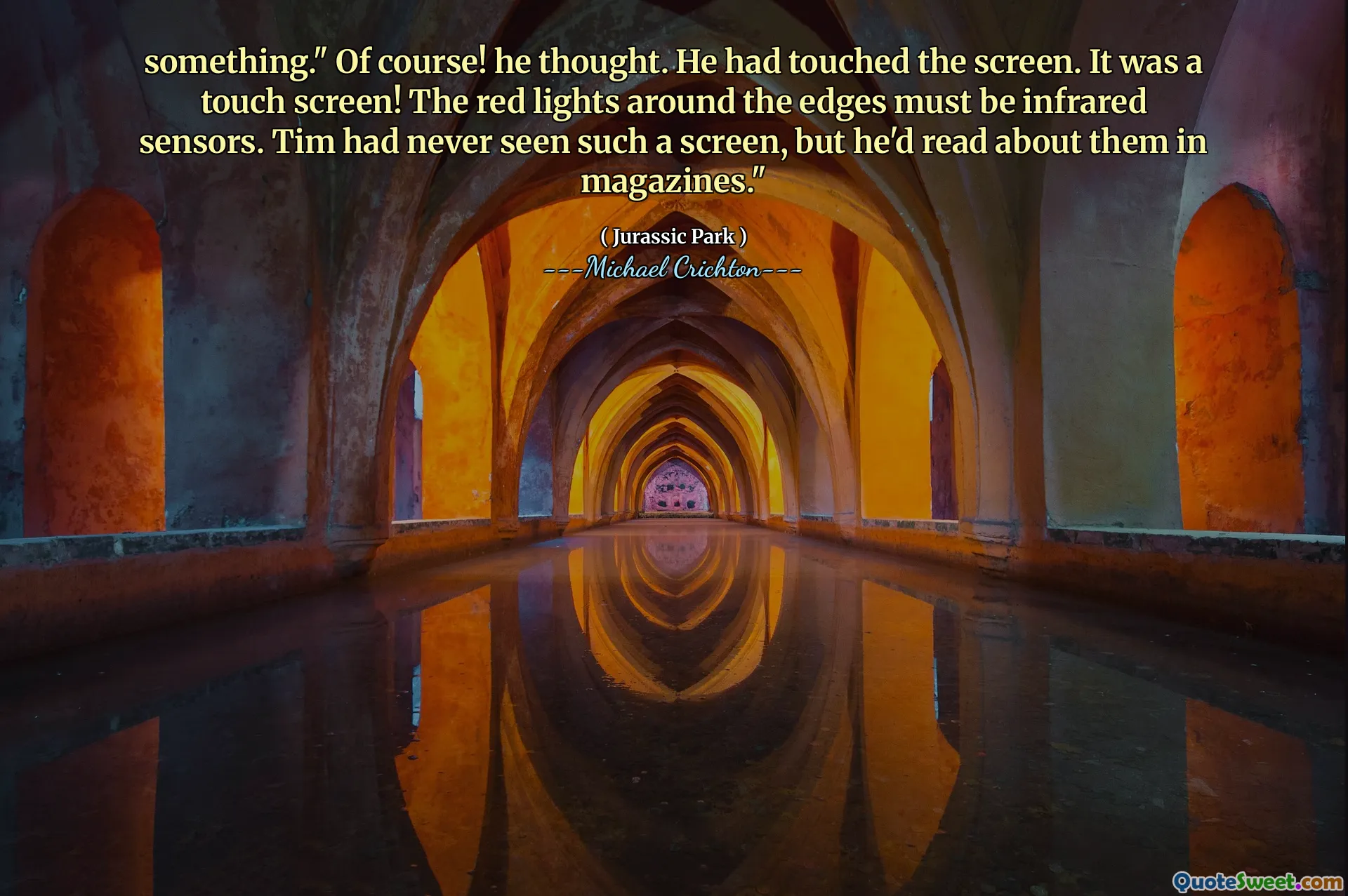 “当然！他想。他触摸了屏幕。这是一个触摸屏！边缘周围的红灯一定是红外传感器。蒂姆从未见过这样的屏幕，但他在杂志上读了有关它们的信息。”