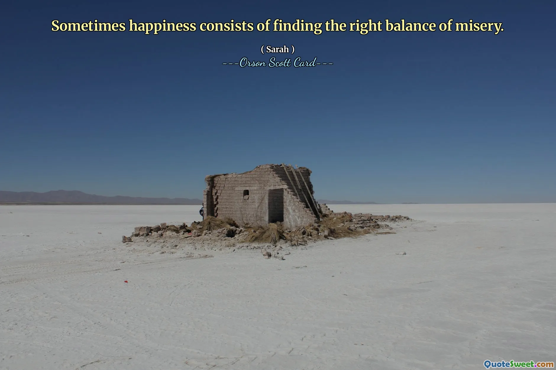 Terkadang kebahagiaan terdiri dari menemukan keseimbangan yang tepat dari kesengsaraan.