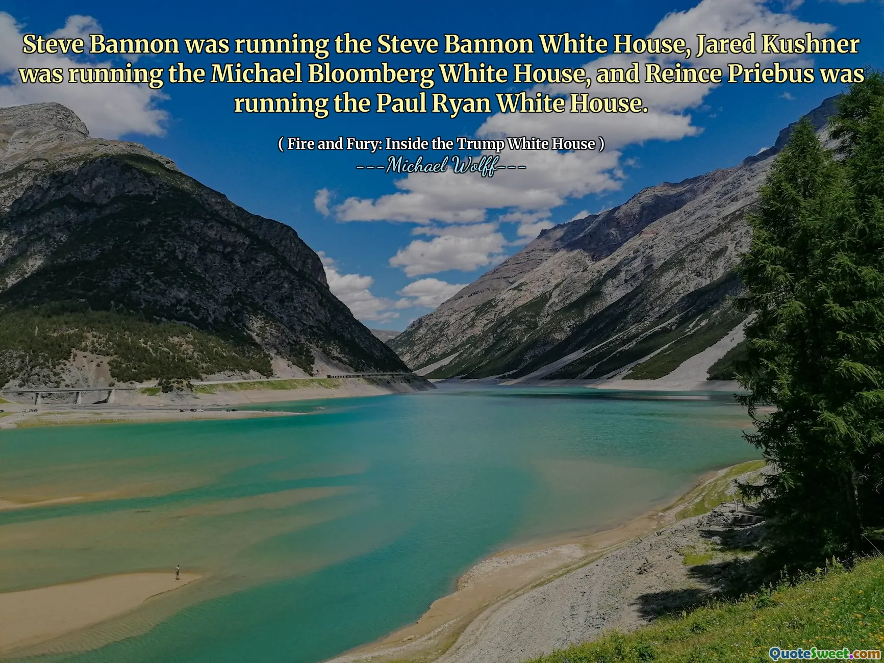 Steve Bannon was running the Steve Bannon White House, Jared Kushner was running the Michael Bloomberg White House, and Reince Priebus was running the Paul Ryan White House.