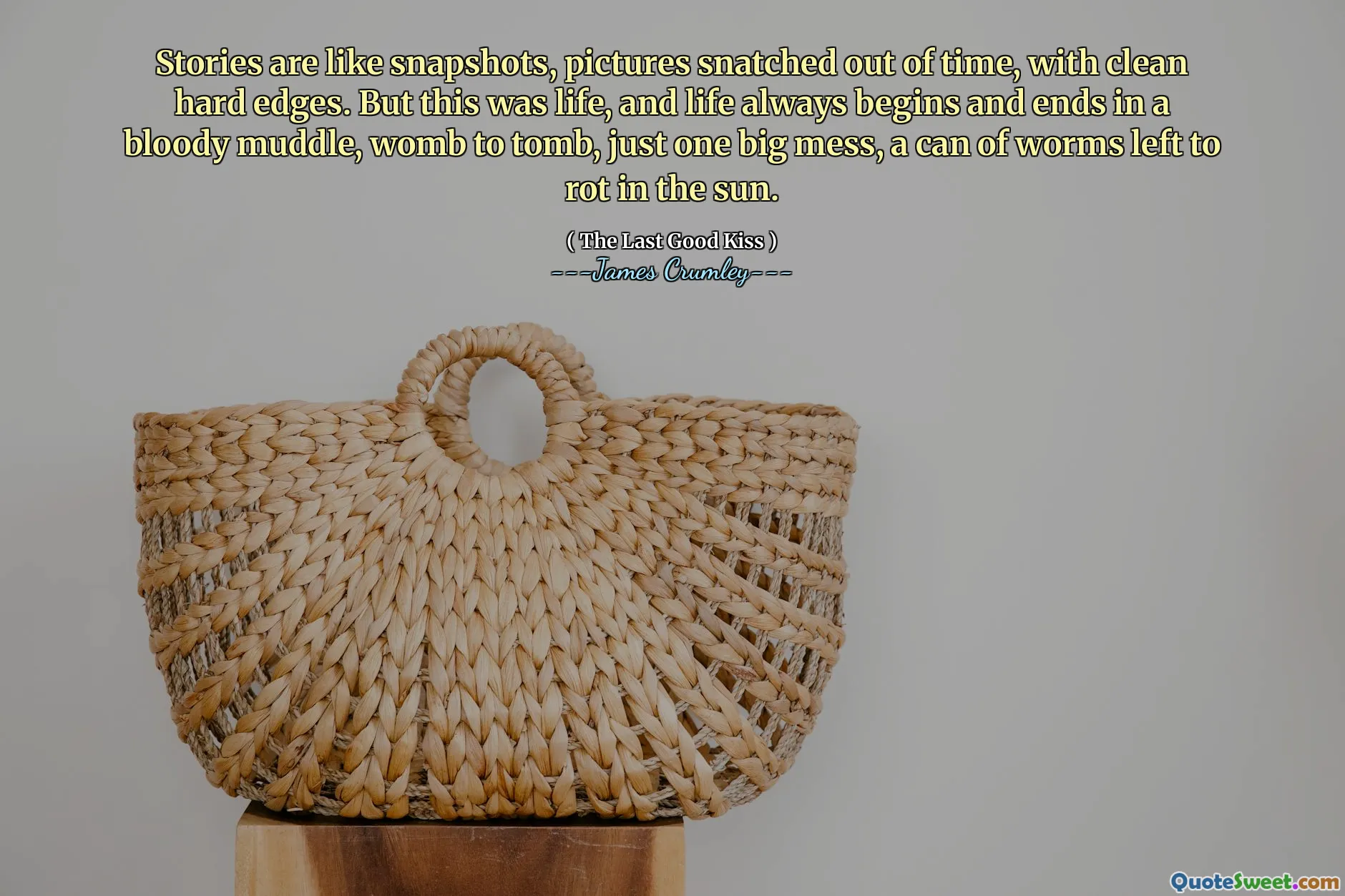 Stories are like snapshots, pictures snatched out of time, with clean hard edges. But this was life, and life always begins and ends in a bloody muddle, womb to tomb, just one big mess, a can of worms left to rot in the sun.