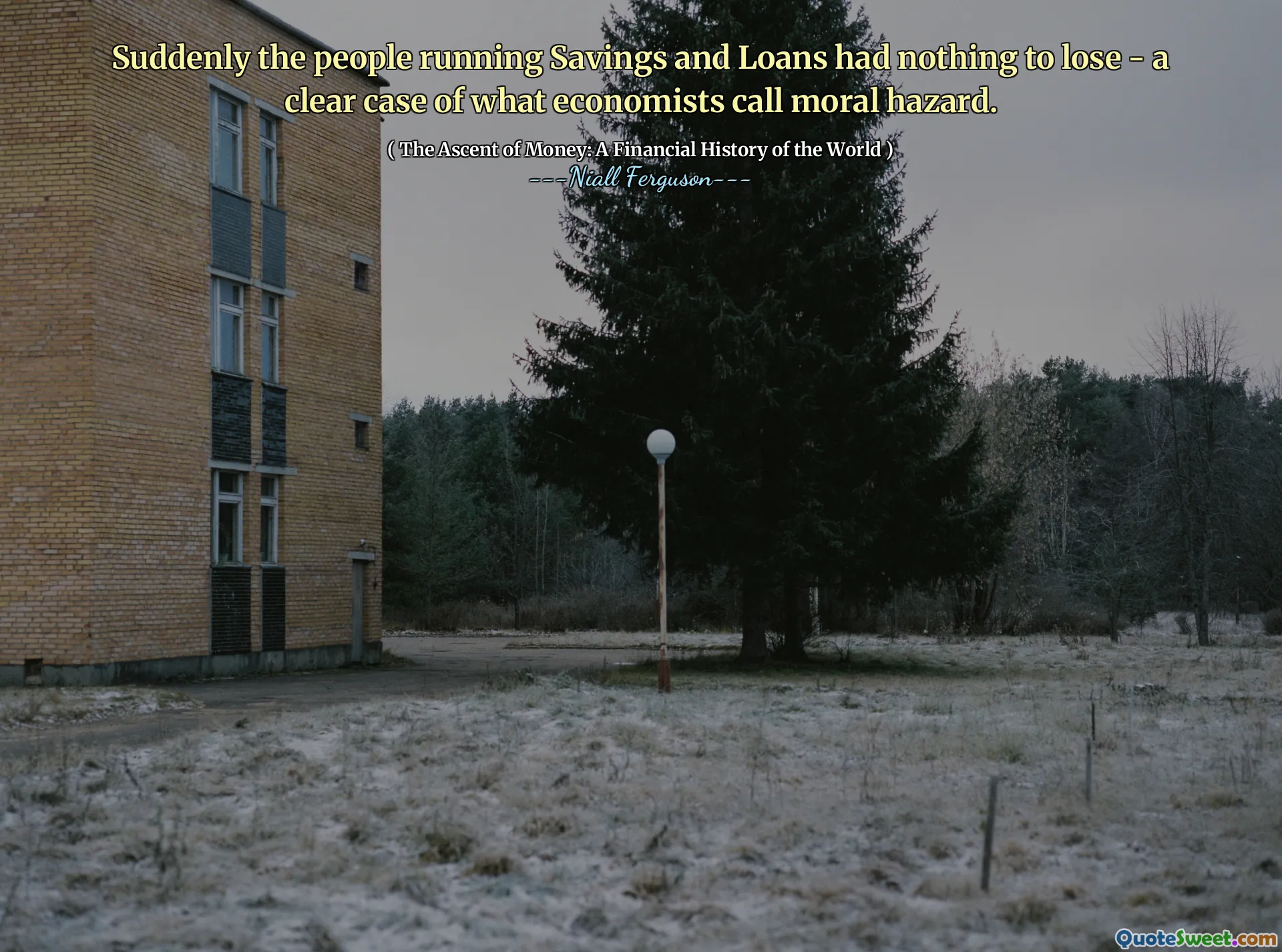 Suddenly the people running Savings and Loans had nothing to lose - a clear case of what economists call moral hazard.